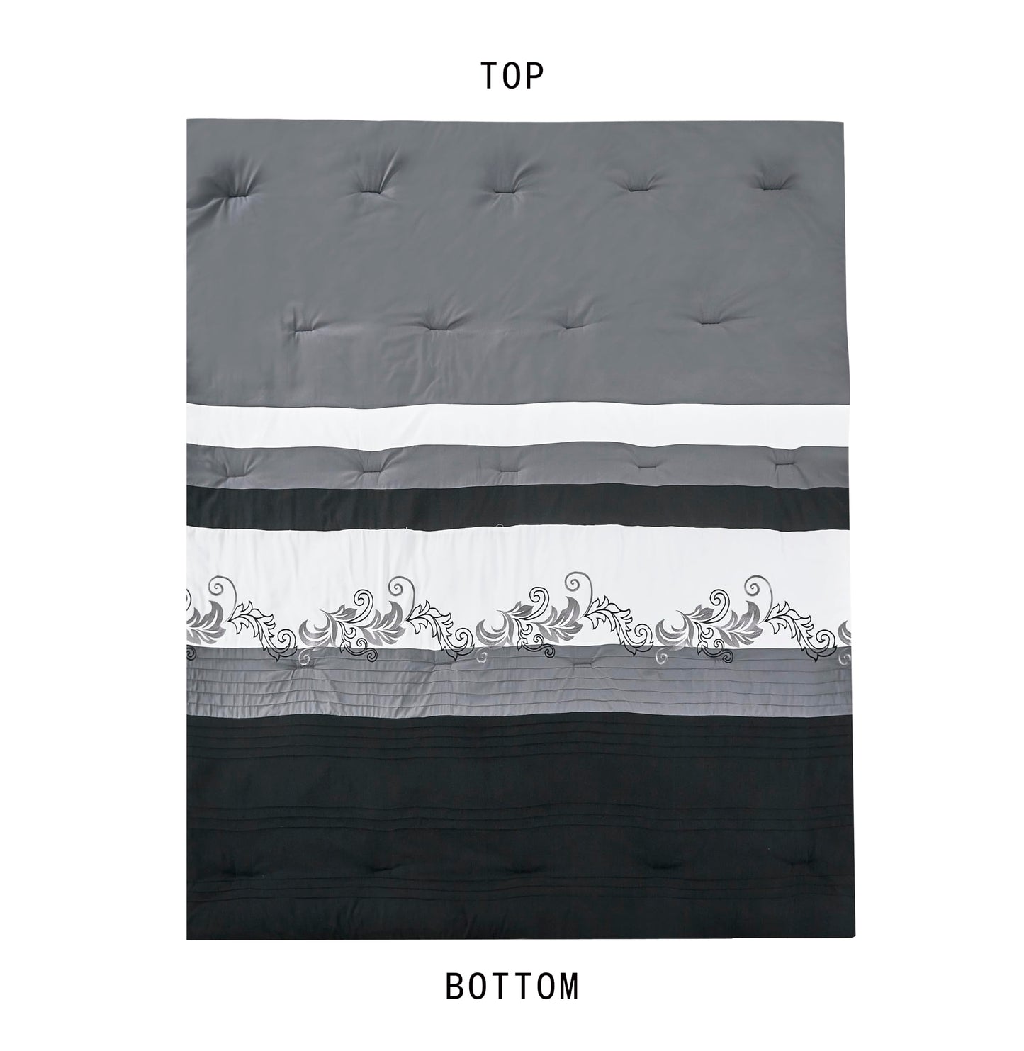 Chezmoi Collection Napa 7-Piece Luxury Leaves Scroll Embroidery Bedding Comforter Set (King, Black/Gray/White)