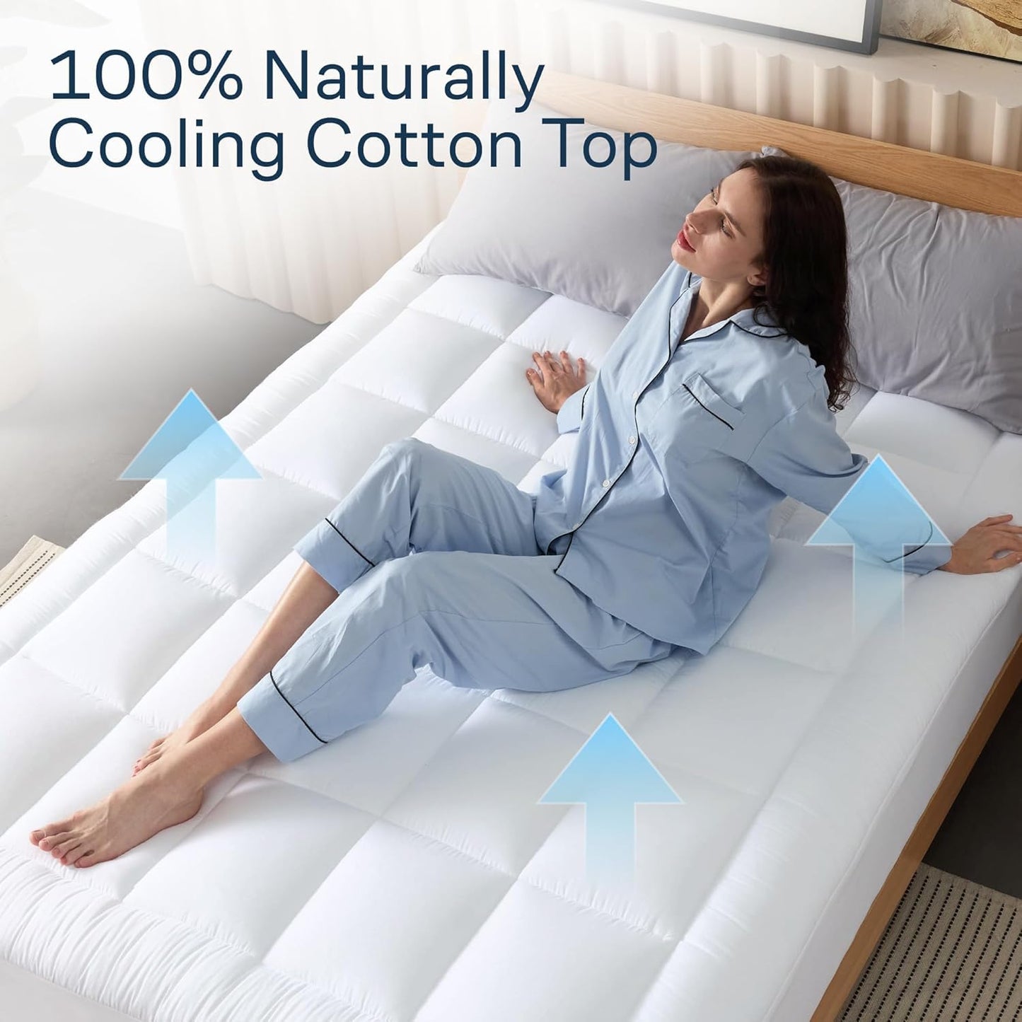 Niagara Sleep Solution Cloud-Like Full Size Mattress Topper - 100% Cotton Top Mattress Pad for Back Pain Relief - Breathable & Naturally Cooling for Hot Sleepers, White