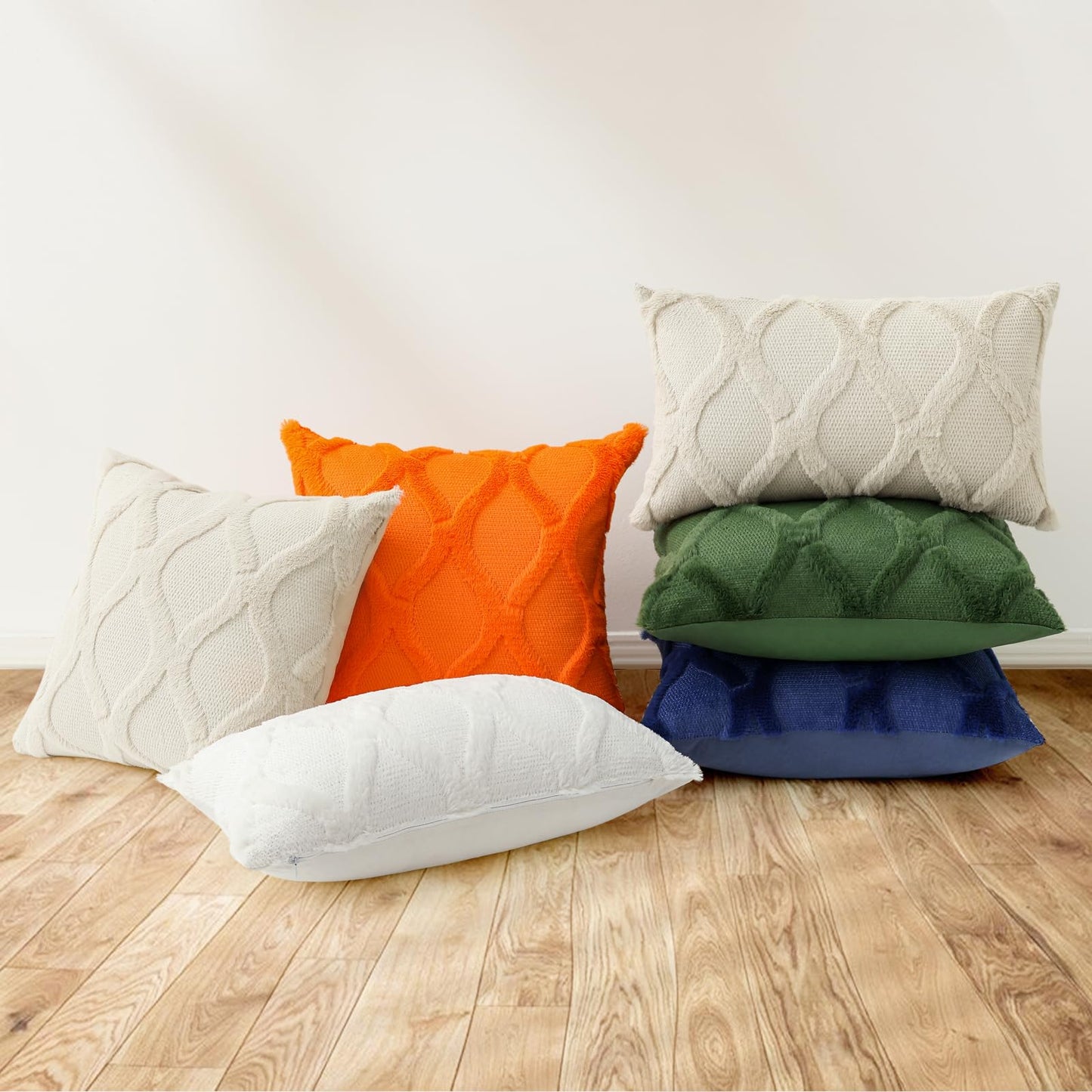 decorUhome Fall Throw Pillow Covers 18x18 Inch Set of 2, Soft Plush Faux Fur Wool Dark Blue Accent Couch Pillow Covers for Modern Farmhouse Bed Sofa Living Room