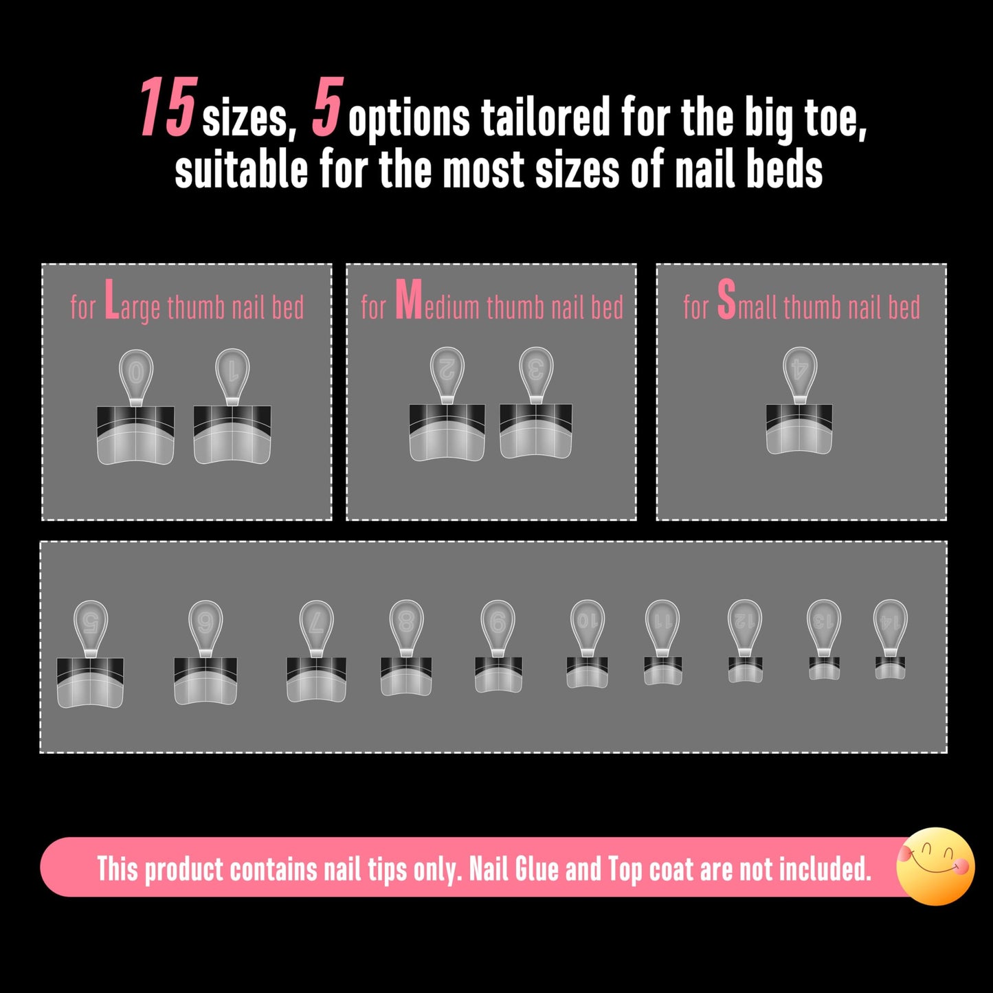 NOVO OVO Half Cover Toe Nail Tips, Pre-Designed Black French Tip - 240Pcs Soft Gel False Toenails for Acrylic Pedicure Extension, Square Shape with Auxiliary Line Guide (15 Sizes, Wide Fit)