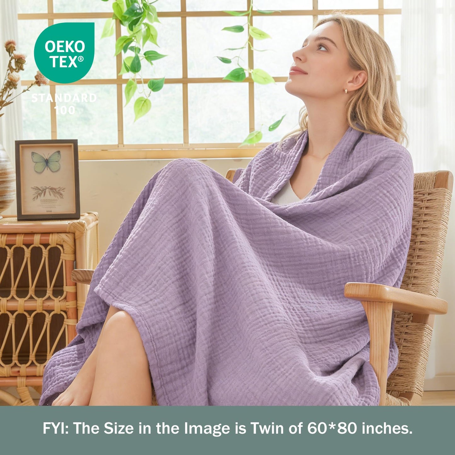 EMME Cotton Muslin Blanket King Size - Soft, Breathable Layering Blanket, 108"x90", All Season Gauze, Lavender