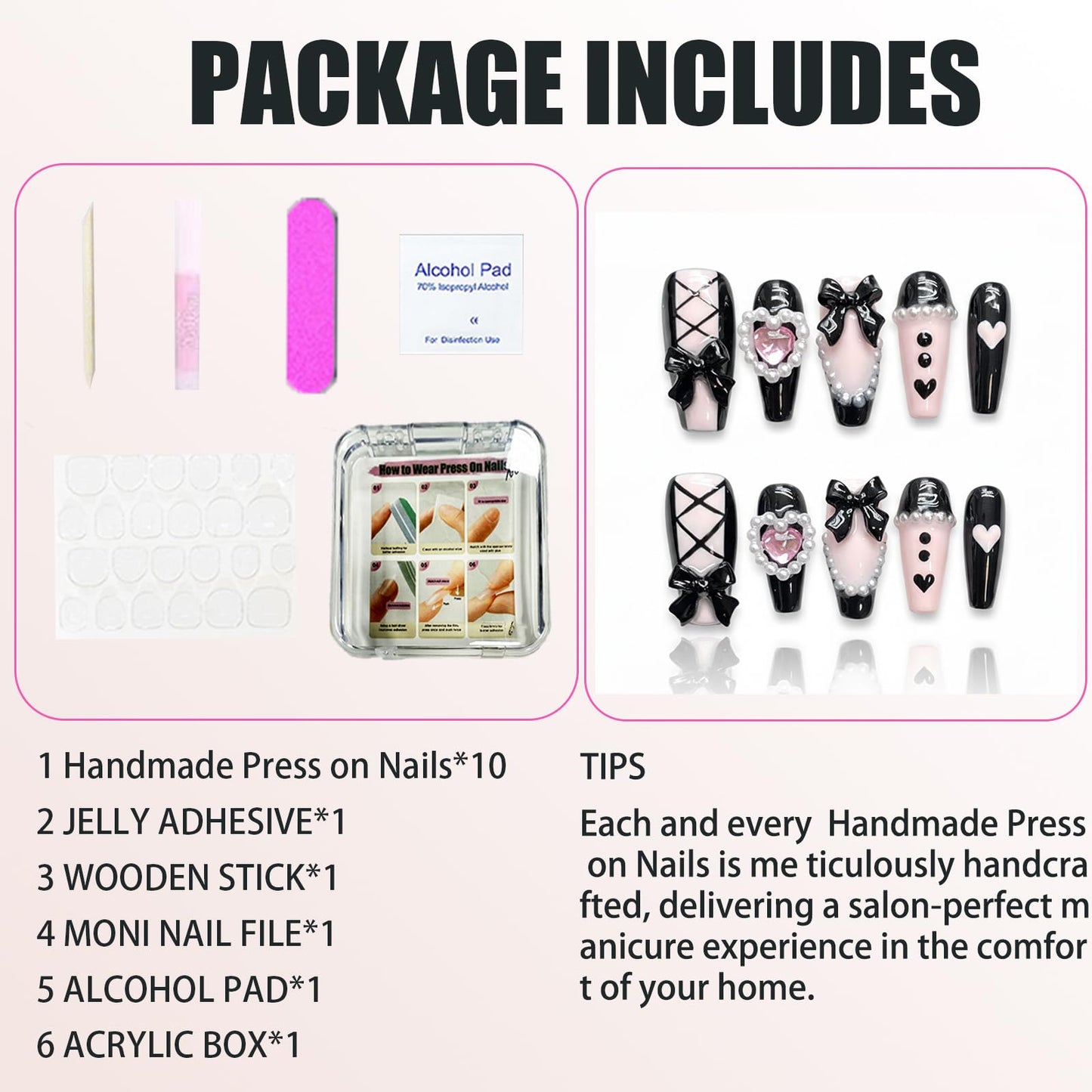 Handmade Press On Nails Bow Reusable Stick On Fake Nails Luxury Elegant Sexy Style For Women Gift With Nail Glue M