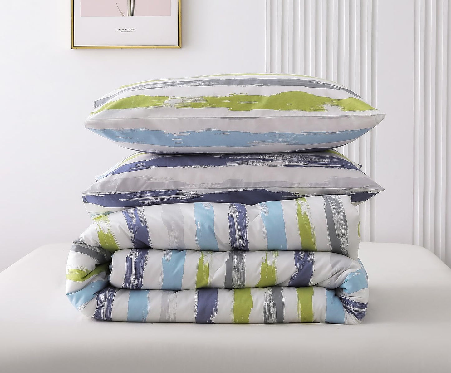 SLEEPBELLA Comforter King Size, 600 Thread Count Cotton Grey Branch with Yellow Turquoise Polka Dot Pattern Green Reversible Comforter Set,Down Alternative Bedding Set 3Pcs(King, Grey Branch)