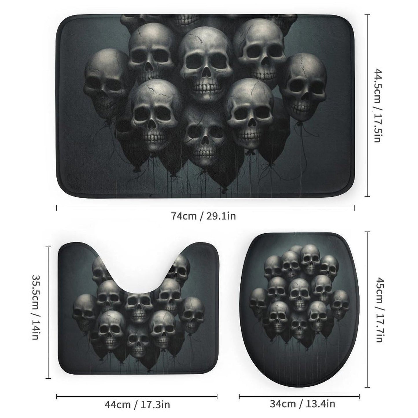 FOCCAFB 4Pcs Rustic Fantasy Skull Bathroom Sets with Shower Curtain Rugs Mats Black Skeleton Balloon Landscape Bathroom Decorations Sets with Non Slip Rugs Toilet Lid Cover Bath Mat, Style-2