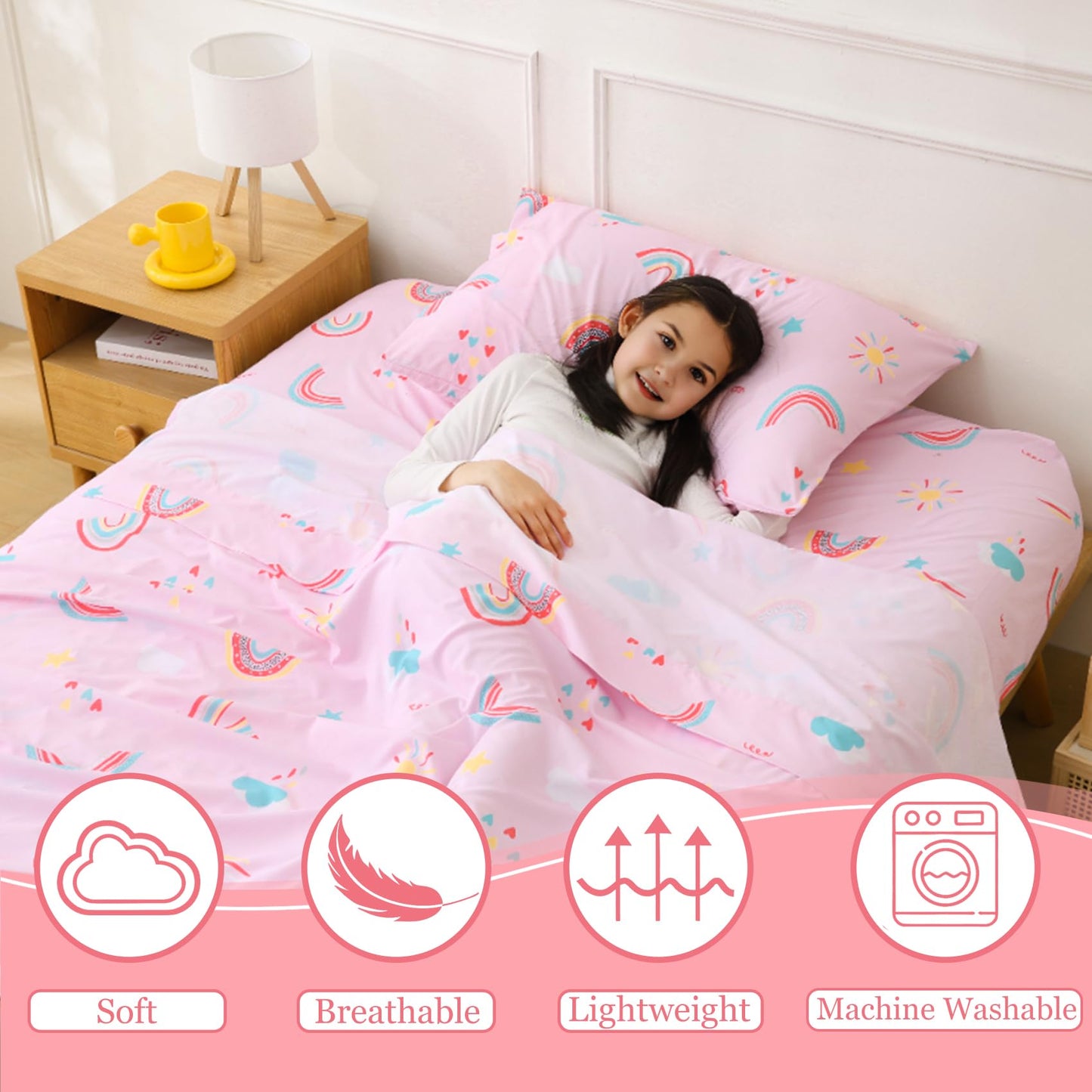 CIMVI Girls Twin Sheet Set Rainbow - 3 Piece Bed Sheet for Kids with Pillowcase 15-Inch Deep Pocket Fitted Sheet Soft Breathable Microfiber Bedding Sheets Fade Resistant Children Room Decor