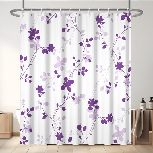 GICDSU Purple Plant Leaves Shower Curtain, Waterproof Fabric Shower Curtain Set with 12 Hooks, Modern Farmhouse Leaf Pattern Shower Curtains for Bathroom, 72x72 Inches