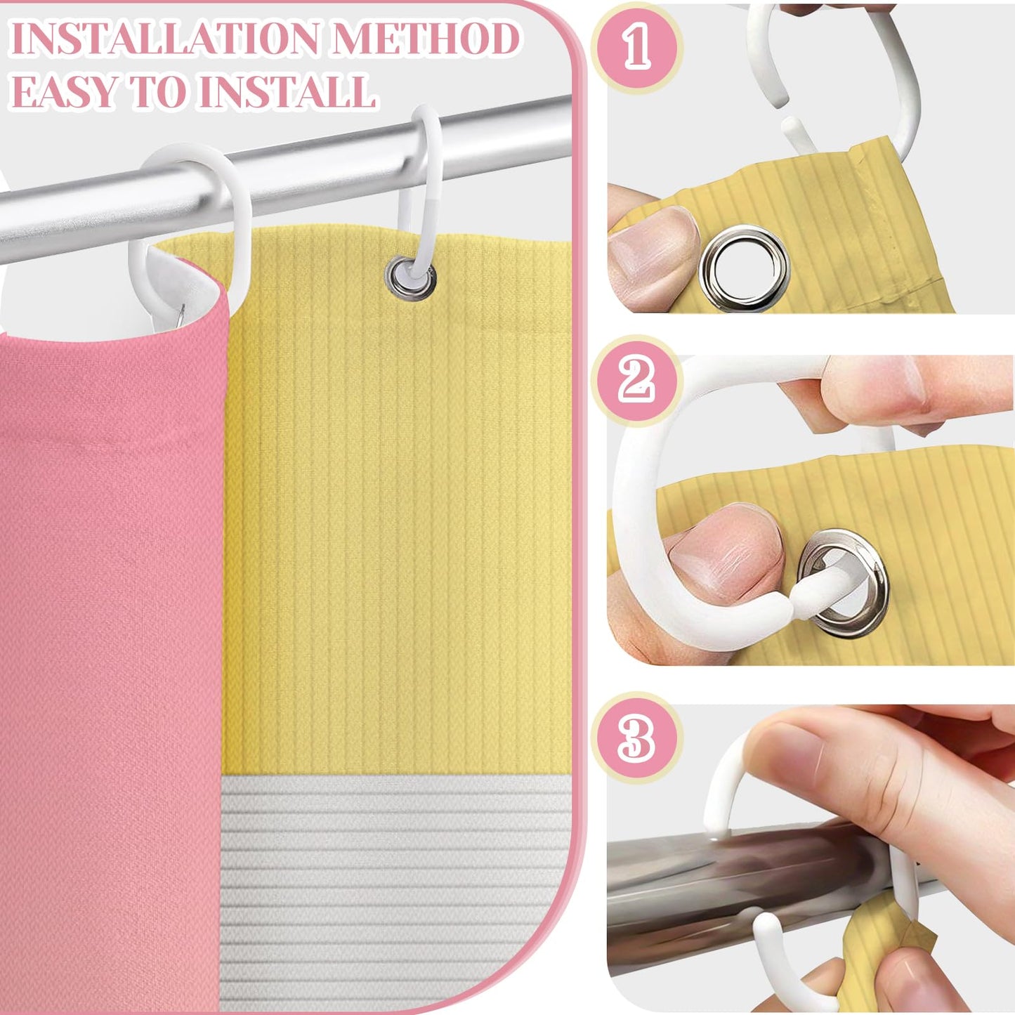 4 Pcs Pink Yellow Beige Bathroom Sets with Shower Curtain Set and Non-Slip Rugs for Bathroom, Modern Bathroom Shower Curtain Sets with Rugs and Accessories