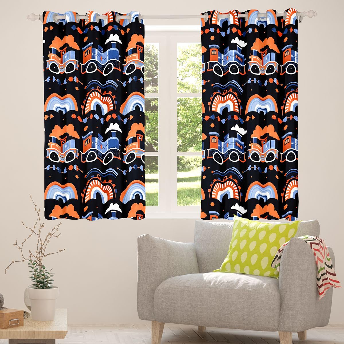 Feelyou Train Curtains for Bedroom Living Room Industrial Revolution Blackout Shades Steam Engine Room Darkening Curtain Cartoon Train Transportation Window Treatments, 2 Panels 38 x 45 Inch Decor
