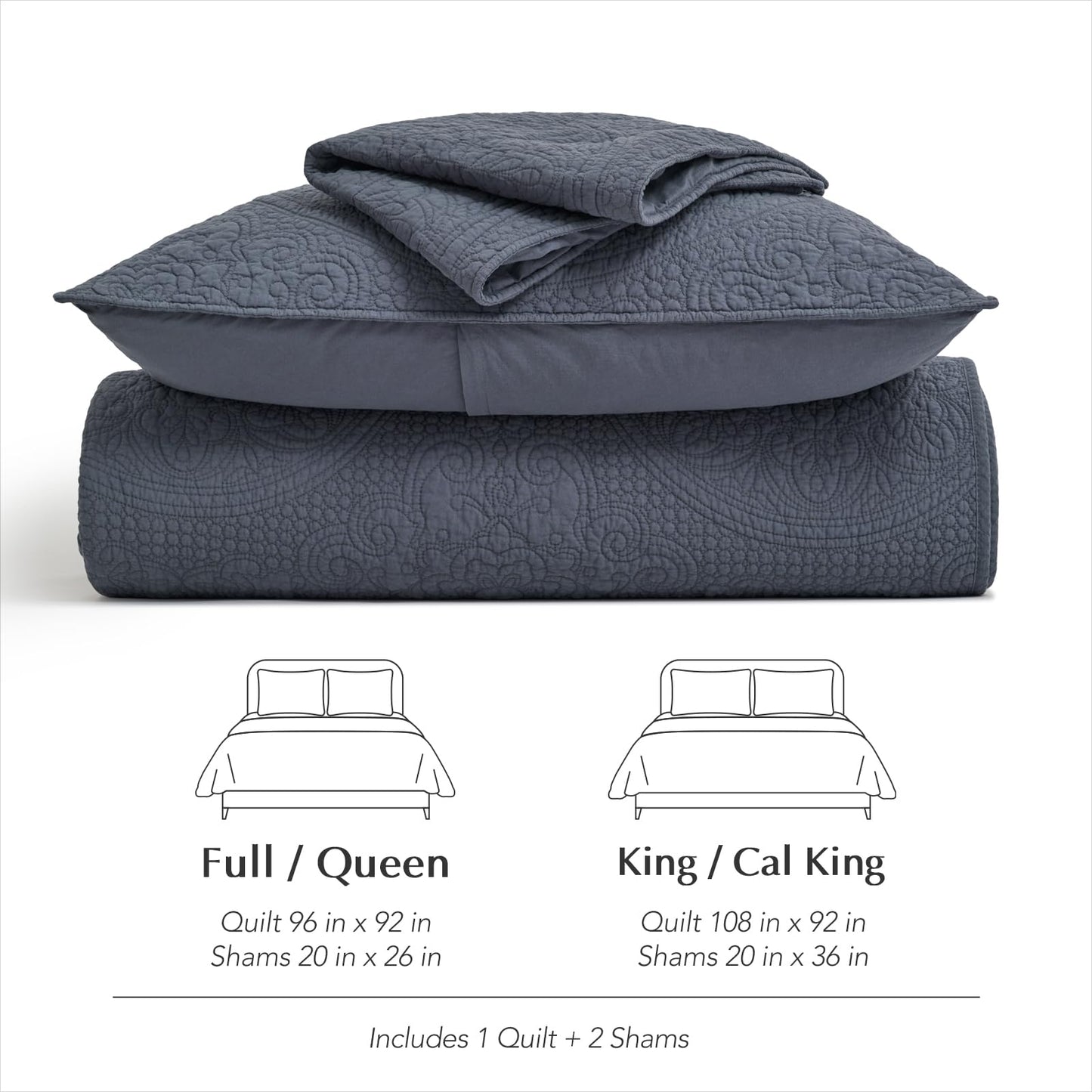 EverGrace Medallion Stitch Cotton Quilt Set King Size, 3-Piece 100% Cotton Quilted Bedspread Coverlet Bedding Set with Pillow Shams, Oversized Lightweight Soft & Breathable All-Season, Indigo Blue