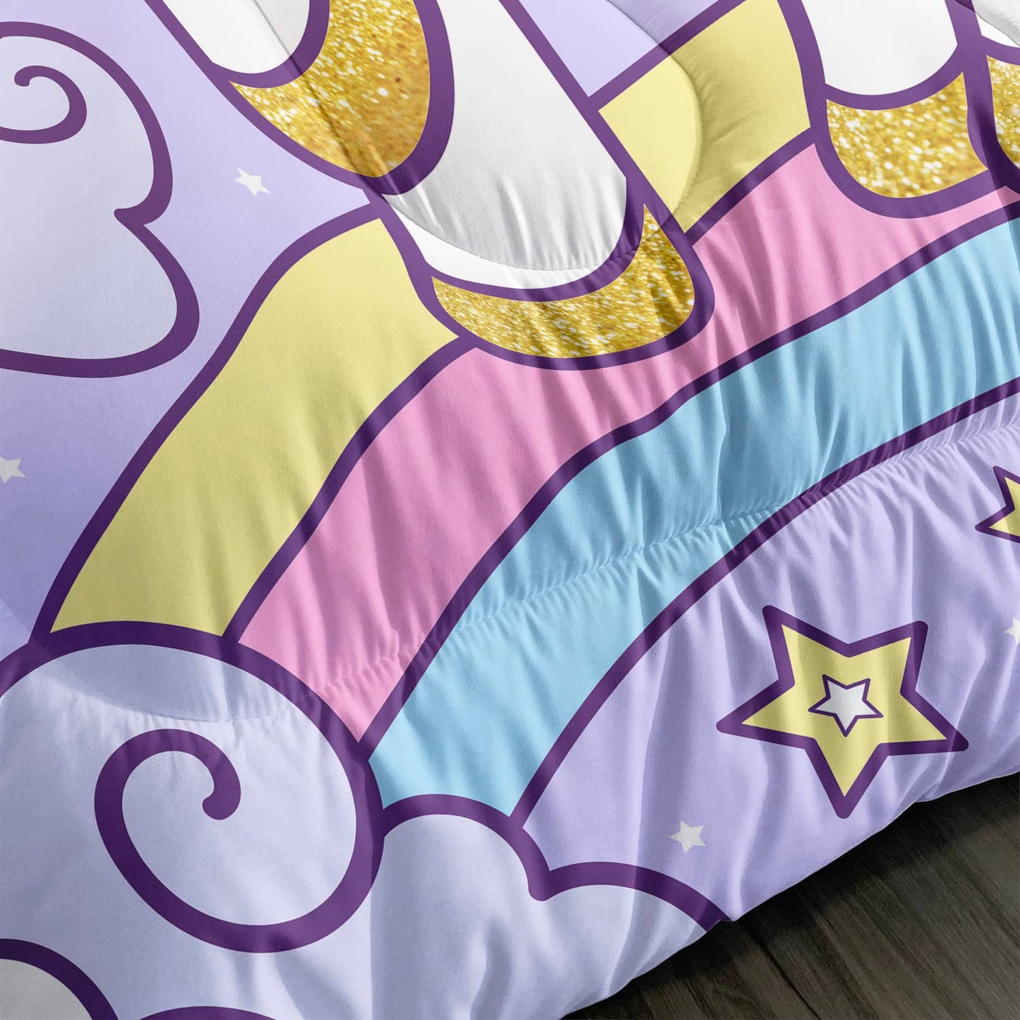 Axolotl Rainbow Unicorn Bedding Set Twin,Purple Unicorn Kids Comforter Sets with Stars Cloud for Girls,1 Quilt with 2 Pillowcases for Girls Kids Teens Children Adults Bedroom Decor All Season