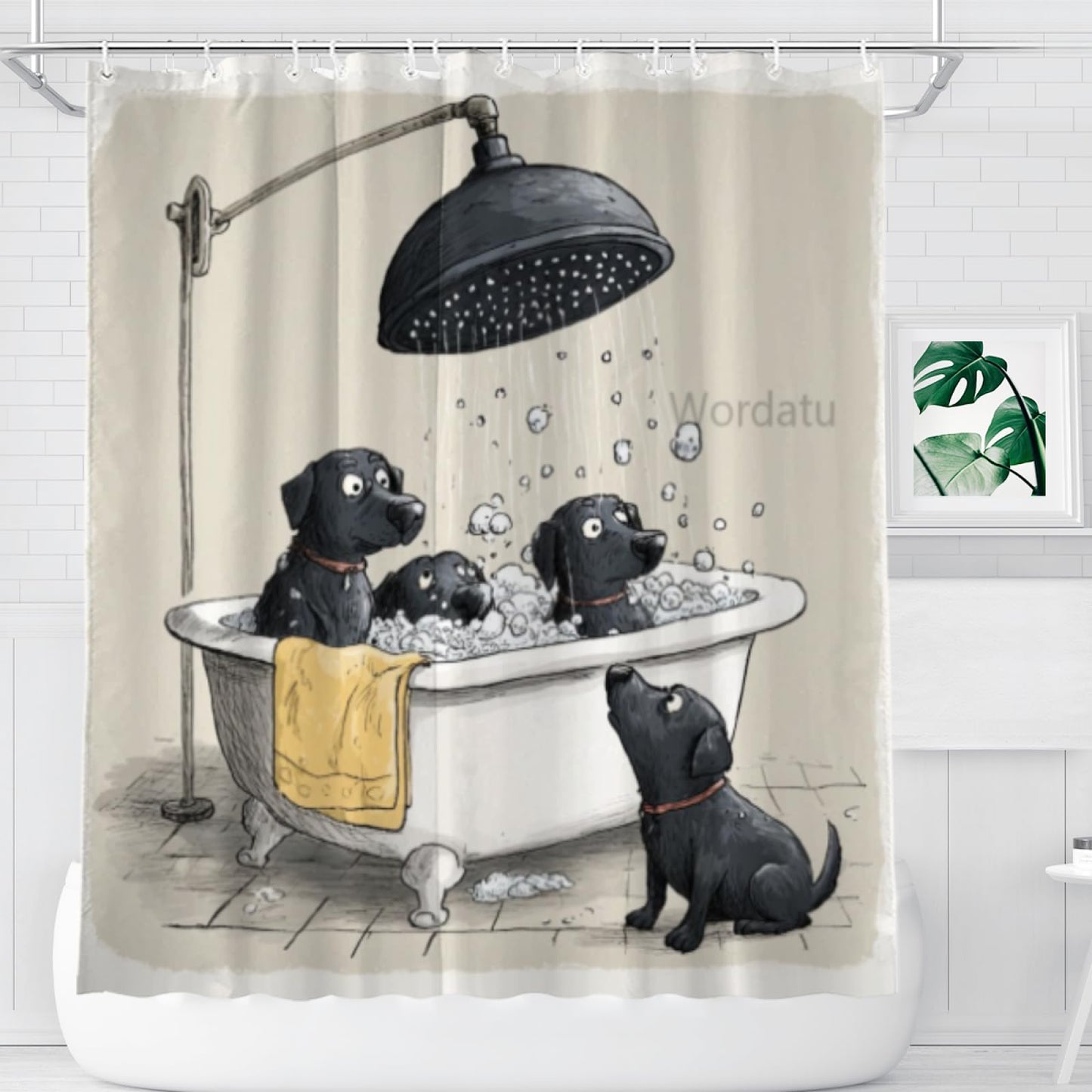 Wordatu Shower Curtain Funny Labrador Retriever Cute Girls Boys Animal Paw Print Bones Kawaii Cartoon Colorful Pets Art Unique Bathroom 72x72 Inch Polyester Fabric 12 Hooks
