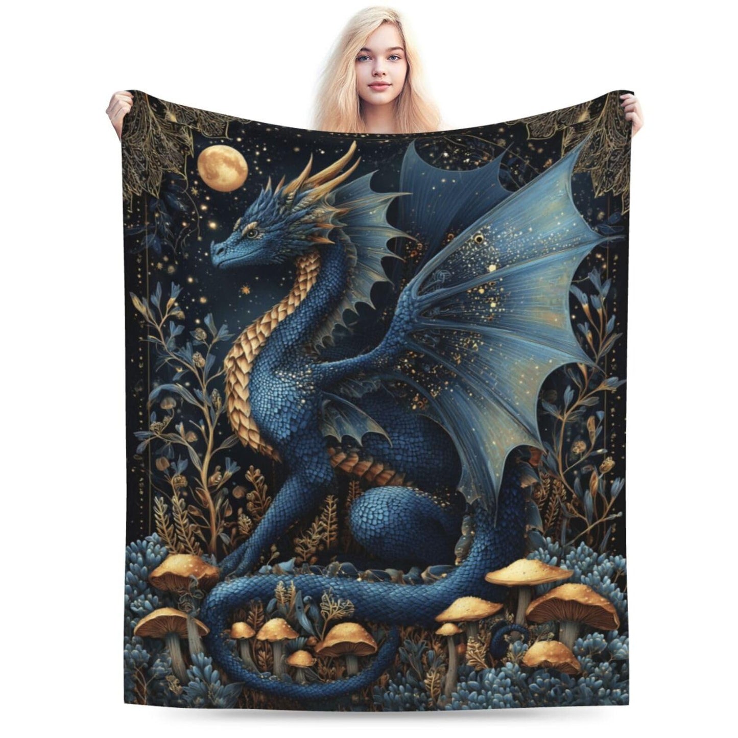 Dragon Blanket Super Soft Warm Fluffy Fleece Flannel Fantasy Animal Throw Blanket Cozy Fuzzy Plush Stuff Bedding Blankets Gifts for Women Kids Boys Girls Adults 50"X40"