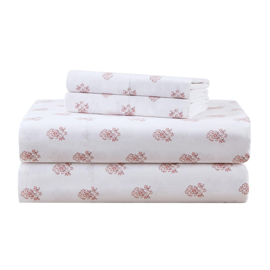 Comfort Spaces 100% Cotton Sheets Twin XL, Breathable, Naturally Cool Cotton Sheets, Soft Cotton Bed Sheets with 12" Elastic Pocket Fits up to 14" Mattress, All Seasons Sheet Set, Floral Pink 3 Piece