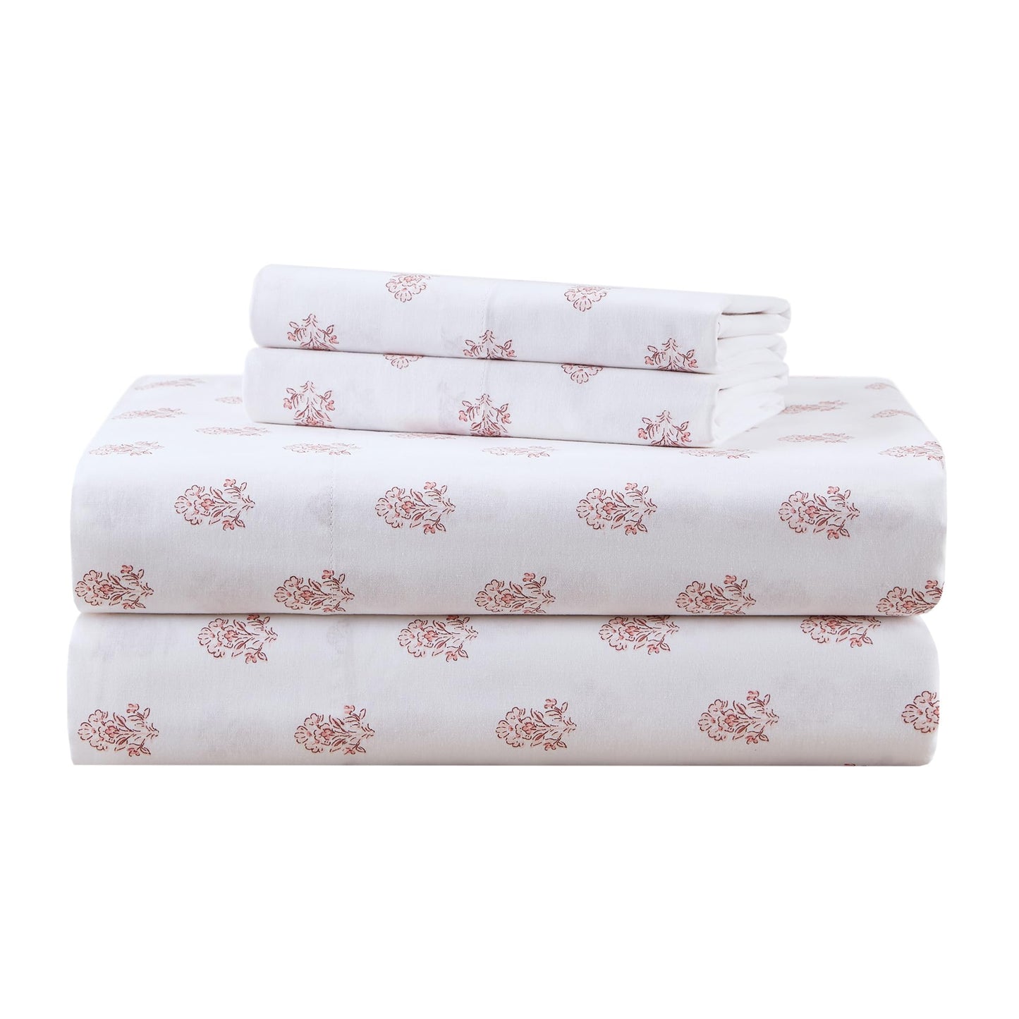 Comfort Spaces 100% Cotton Sheets King, Breathable, Naturally Cool Cotton Sheets, Soft Cotton Bed Sheets with 14" Elastic Pocket Fits up to 16" Mattress, All Seasons Sheet Set, Floral Pink 4 Piece
