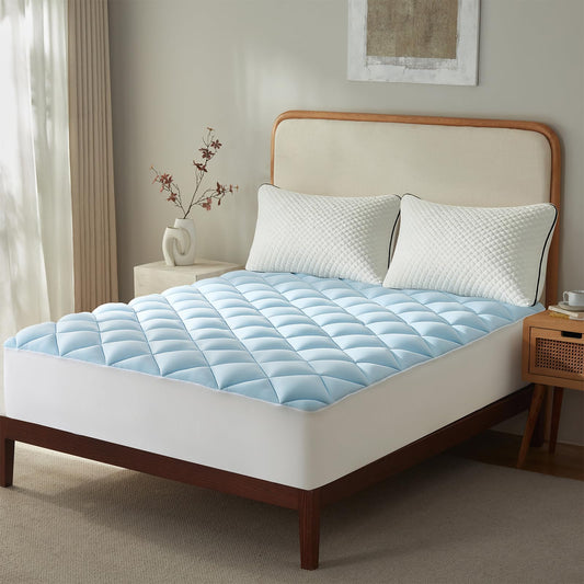 SureFit Twin Size Memory Foam Mattress Topper, Cooling Gel-Infused Mattress Pad, Breathable Ventilated Design, Fits Mattresses 8-20” Deep, Medium Plush Comfort,Cooling for Hot Sleepers