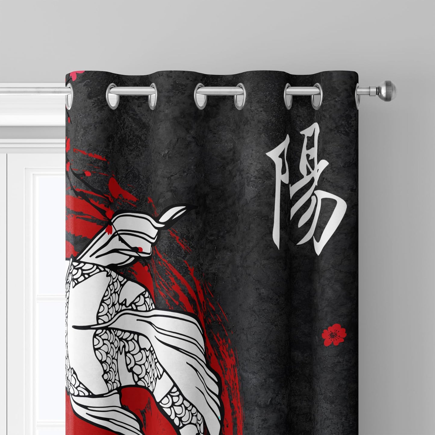 Sanzugh Japanese Anime Blackout Curtains 84 Inch Long 2 Panels Set, Cool Black and Red Yin Yang Black Out Patterned Printed Window Curtain for Men Boys Bedroom Living Room, Grommet Window Drapes