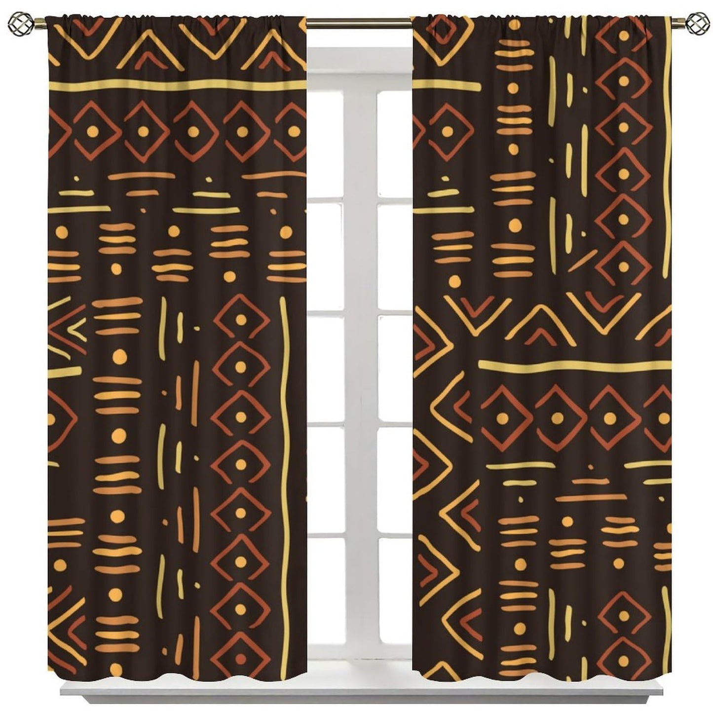 African Mask Woman Curtains Boho Ethnic Traditional African Traditional Ceremony Giraffe Silhouette Rod Pocket Window Treatments for Living Room Bedroom Kitchen 2 Panels 41" x 45"（No Blackout）