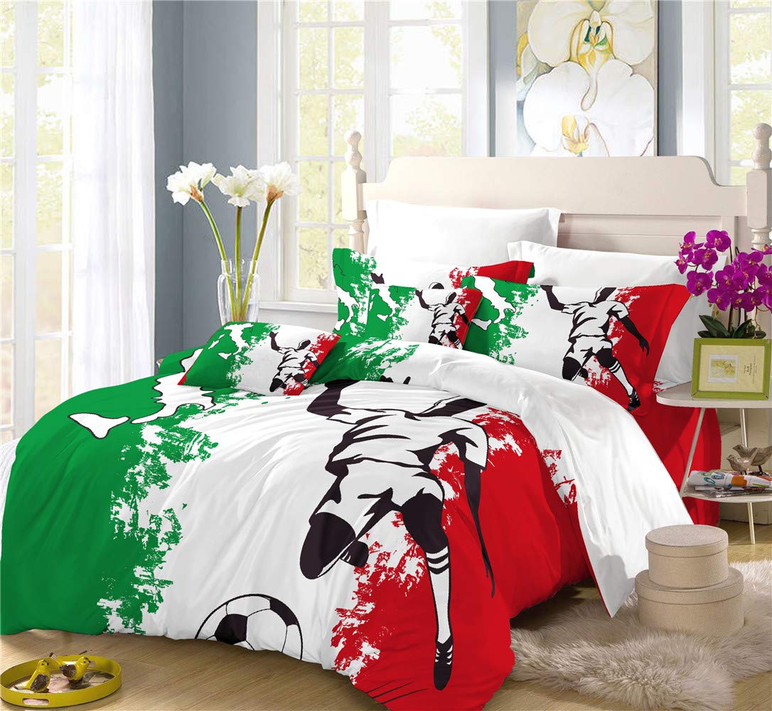 REALIN Italian Football Team Soccer Duvet Cover Set Ball Game Bedding Italy Flags Bed Sets 3/4PCS Quilt Covers/Sheets/Pillow Shams,Twin/Full/Queen/King