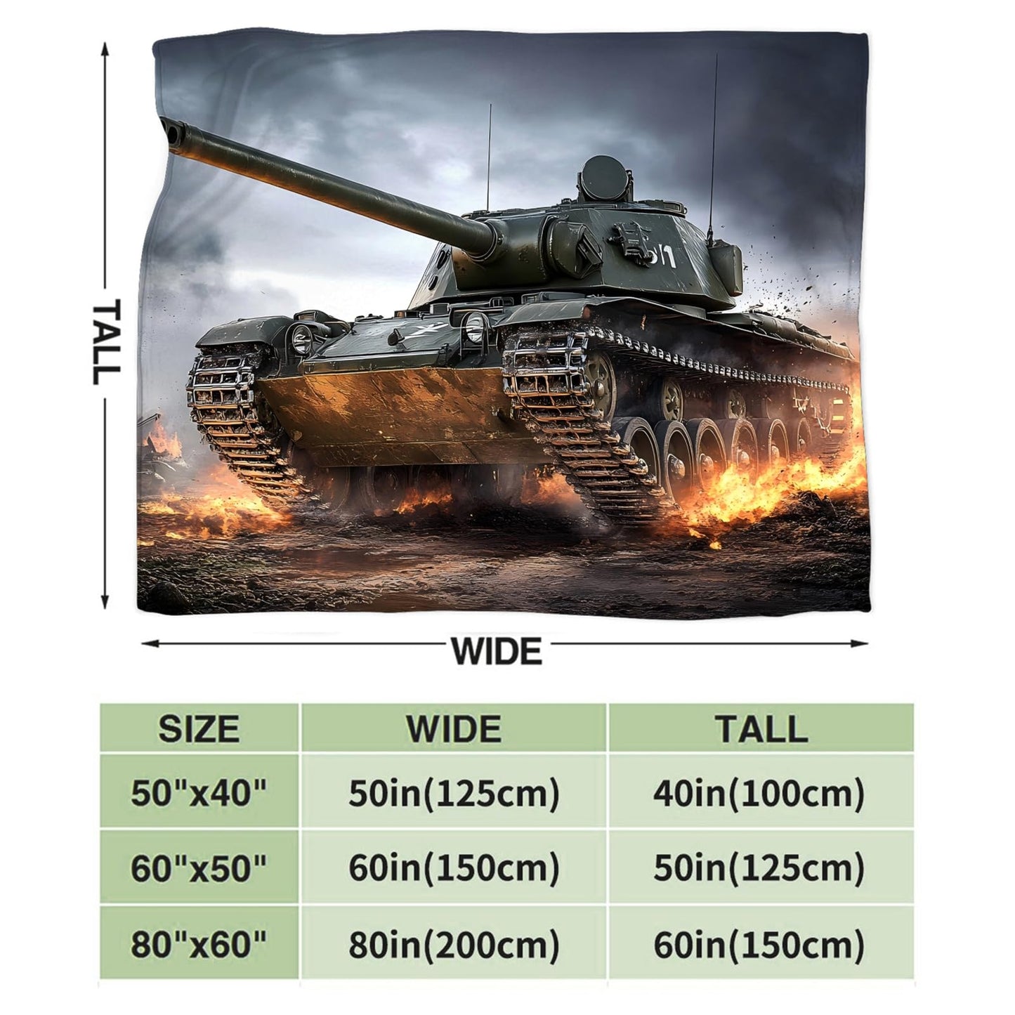 Tijuboni Military Tank Throw Blanket Army Gifts for Boys Men Girls Women Kids Adults Soft Flannel Fleece Blanket for Couch Sofa Bed Home Decor 40"x50"