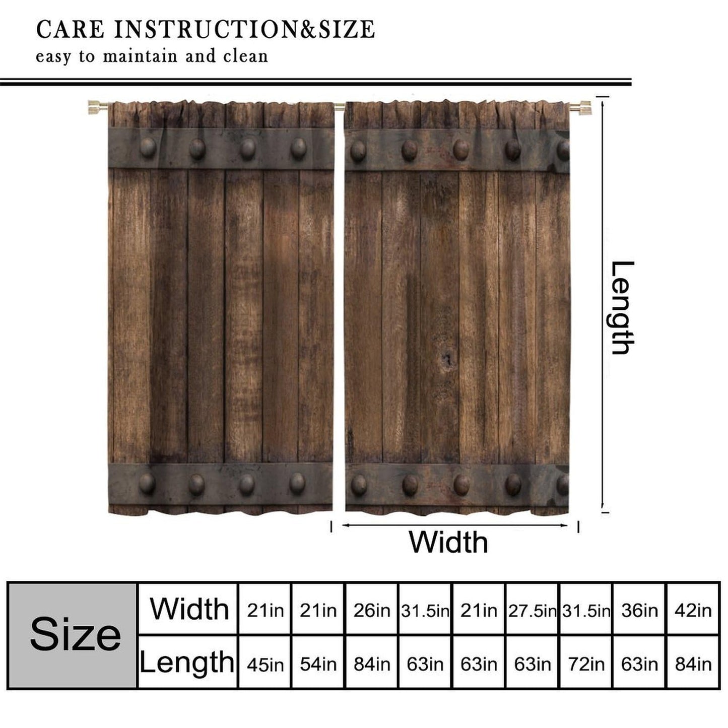 Nanacur Rustic Wooden Barn Door Curtains, Wood Brown Old Rod Pocket Window Treatments for Girl Boy Bedroom Living Room Office Drapes 41" W X 45" L (No Blackout)
