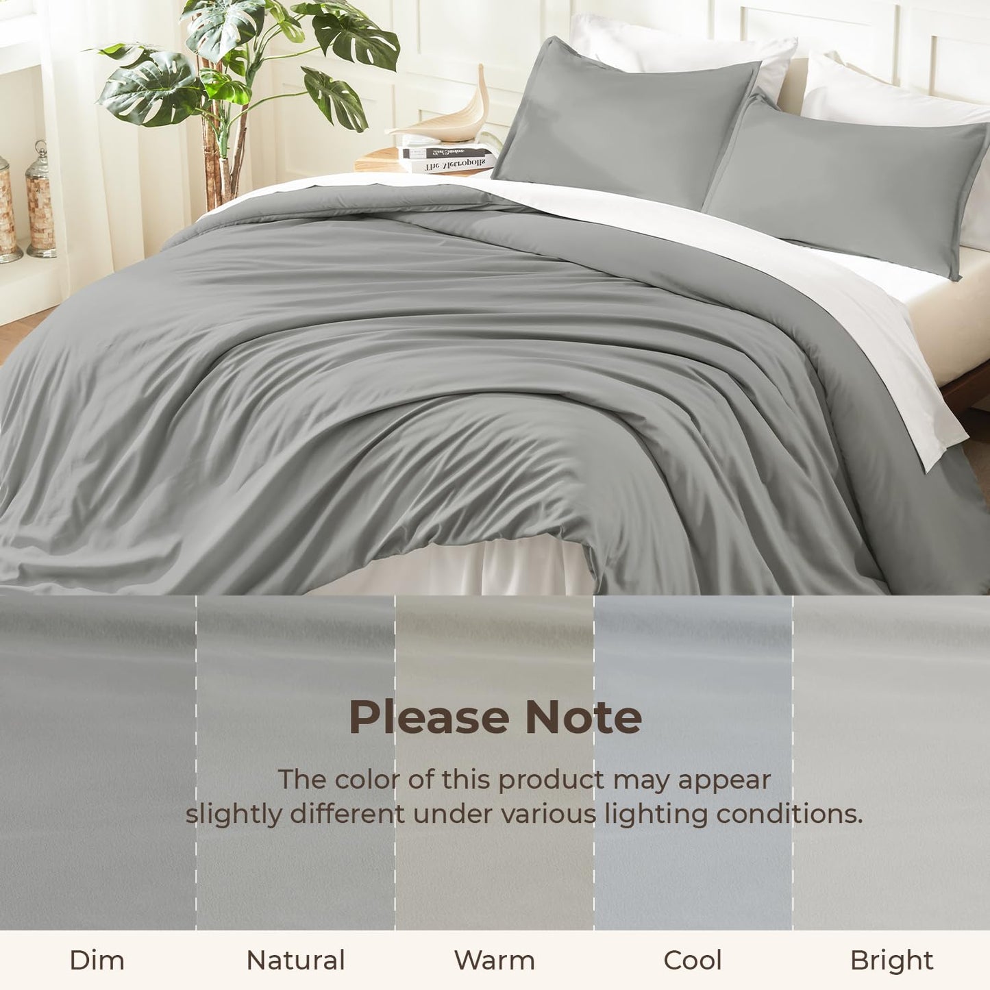 Litanika Comforters Medium Gray King Size, 3 Pieces Lightweight Solid Bedding Set & Collections, All Season Fluffy Bed Set (104x90In Comforter & 2 Pillowcases)
