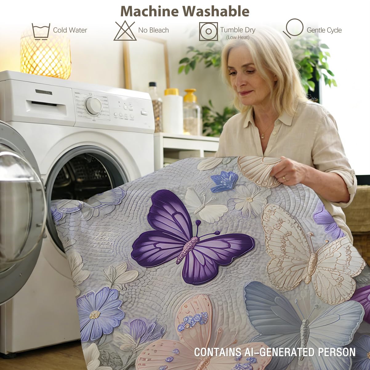 MILANKET Butterfly Floral Duvet Cover Set, Purple and Blue Garden Bedding with Delicate Insect and Flower Print, Soft Microfiber Reversible Comforter Cover for Elegant Bedroom Decor, 3 Pieces, Twin