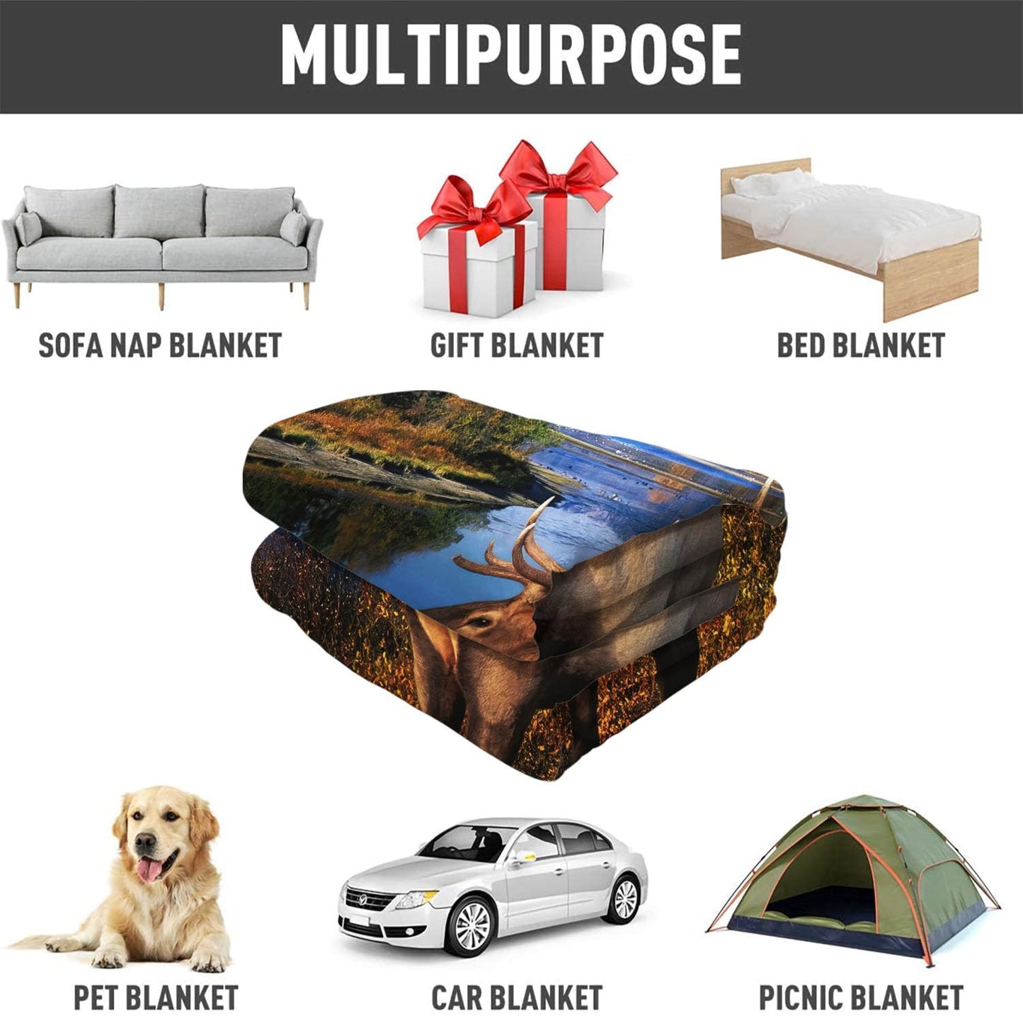 Rstick Elk Blanket Forest Grass Deer Fleece Blanket Soft Fuzzy Plush Throw Blankets for Couch Bed 50"x60"