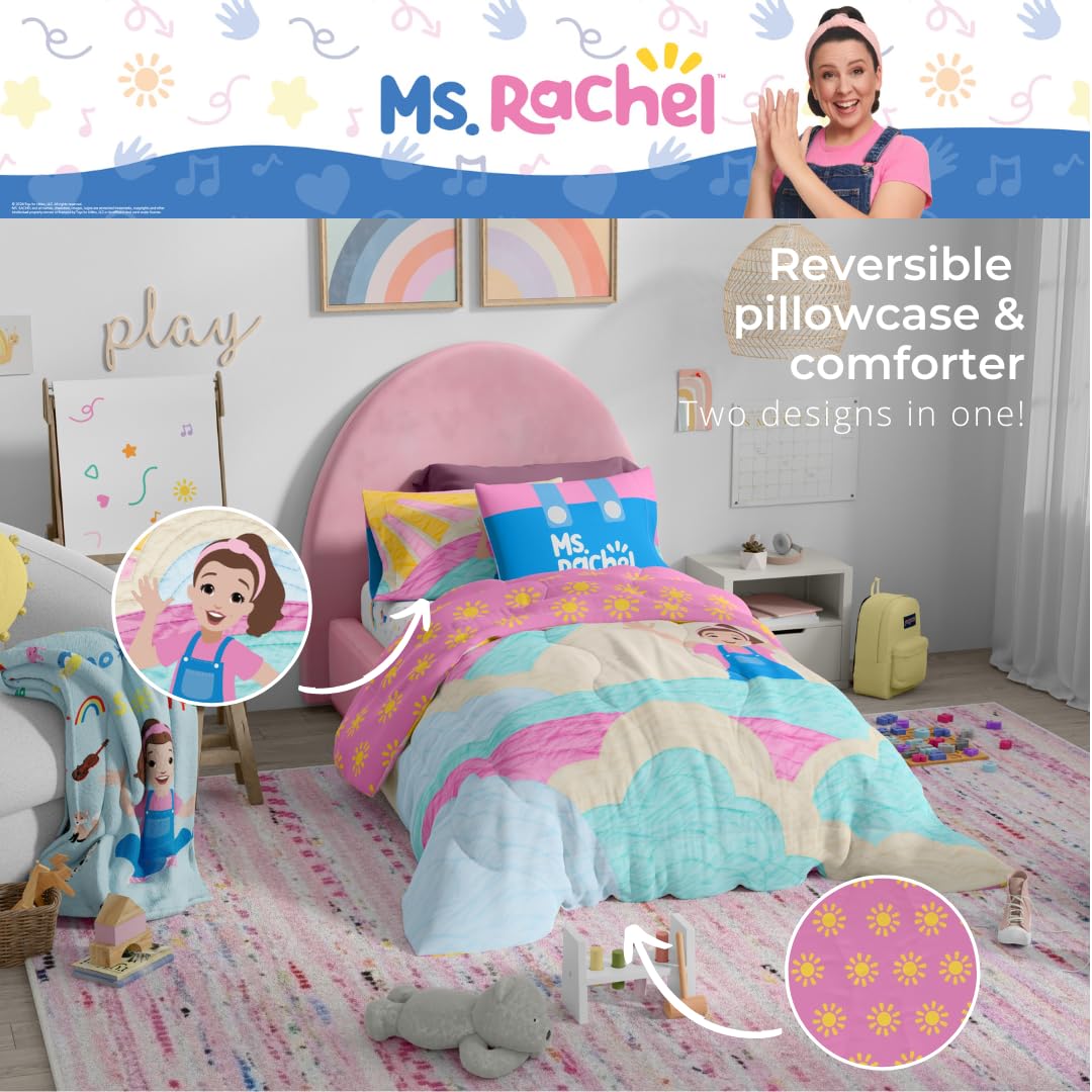 Ms. Rachel Educational Adventures Kids Bedding Super Soft Microfiber Comforter and Sheet Set, 4 Piece Twin Size, (Officially Licensed Product) by Franco