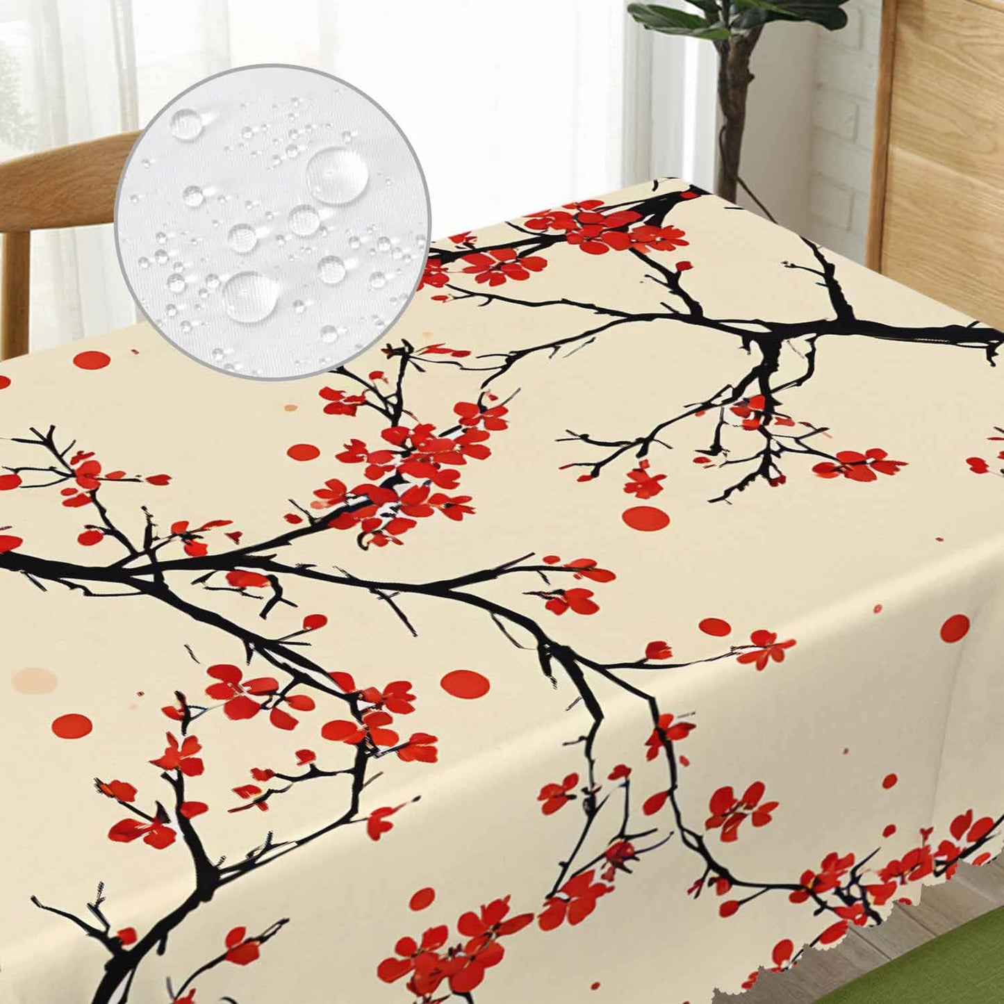 Beabes Cherry Kitchen Tablecloth Japanese Cherry Branch Red Indoor Outdoor Table Cover Anti-Oil Table Cloths for Wedding Banquet Dinner Tablecloths, 52x70 Inch(4-6 Seats)