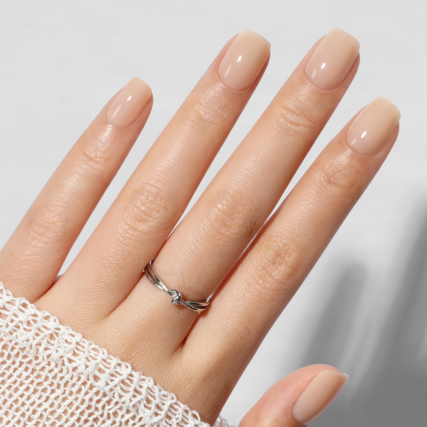 UNA GELLA Short Square Press On Nails: Nude Soft Gel Press Ons Short with Nail Glue, 16 Sizes - 32 Reusable Fake Nails Kit, Skin Tone Nude