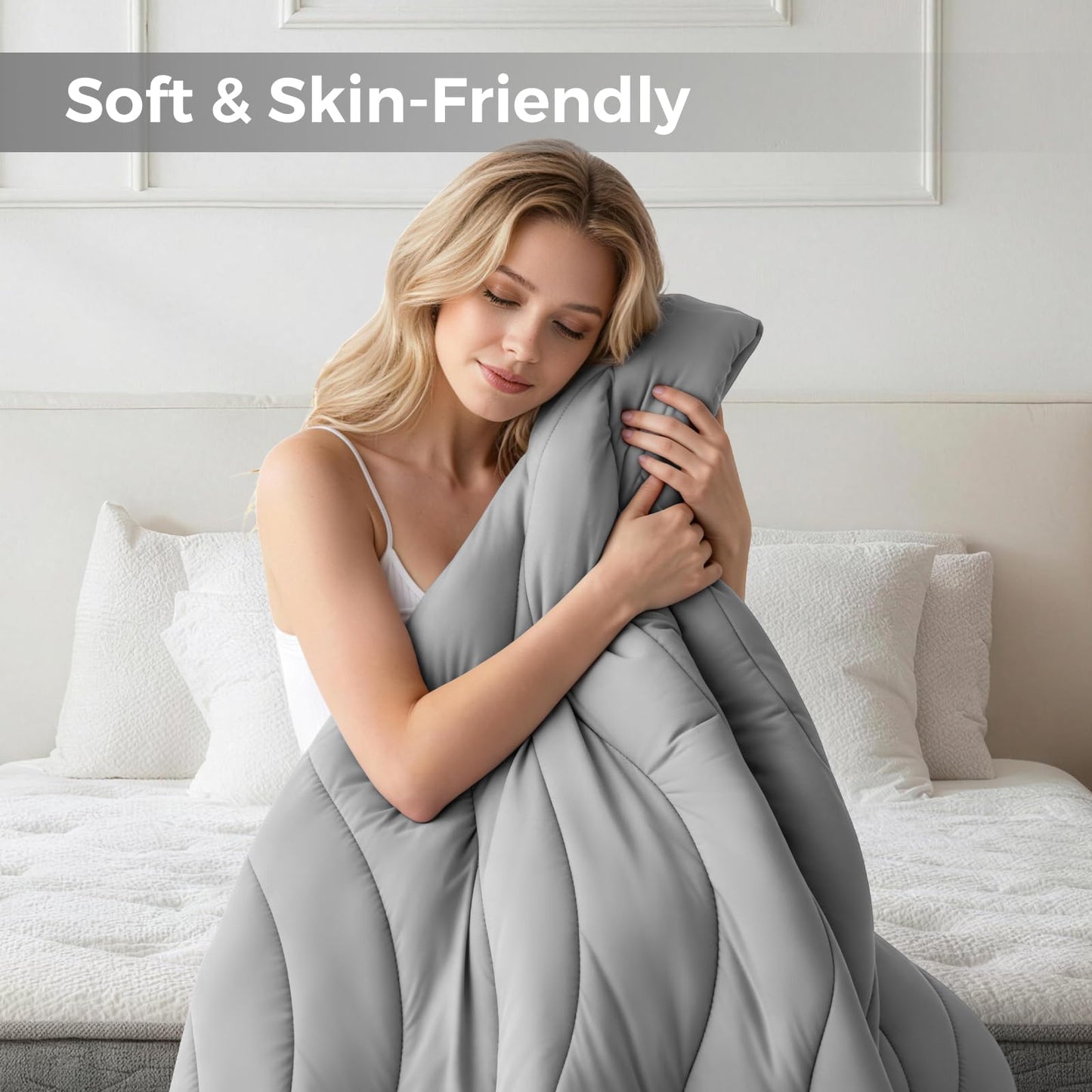 EASELAND Cooling Mattress Pad Queen Size for Hot Sleepers Pillow Top Mattress Cover Quilted Fitted Mattress Protector Breathable Mattress Topper with 8-21" Deep Pocket(60x80 Inches,Light Grey)