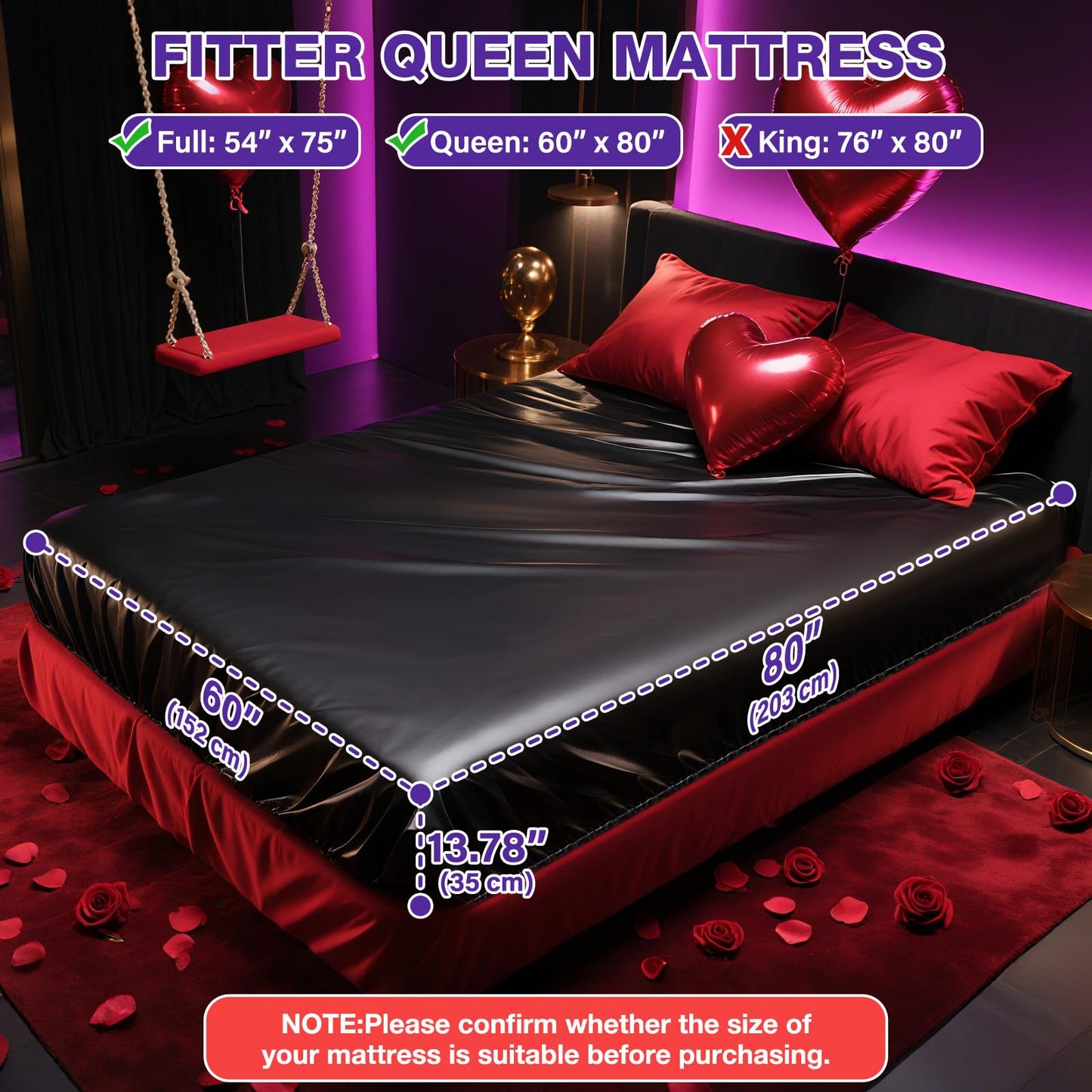 Black Vinyl Queen Mattress Protector Waterproof for Essential Oil Massage Spa, Fits 60x80in (152x203cm), Wipe Clean PVC Mattress Cover Stain & Water Proof Bed Cover Queen Fitted Sheet for Nuru Massage