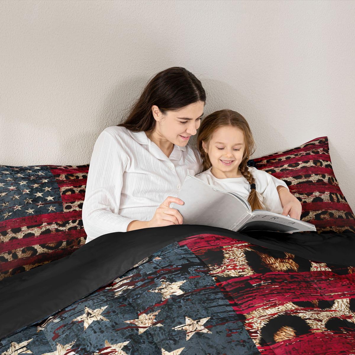jejeloiu Leopard Print Bedding Set Soft for Boys Girls, American Flag Comforter Set Queen Size Cheetah Print Duvet Quilt Microfiber Modern Art Bedroom Decor 3 Pcs with 2 Pillow Cases