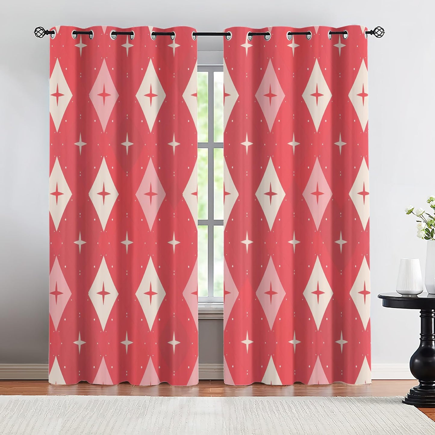 XAFIAUR Rhombus Geometry Blackout Curtains, Shining Stars Curtains for Living Room, Retro Art Black Out Bedroom Curtain Thermal Insulated Grommet Drapes 2 Panels, for Boys Room 31.5" W x 63" L x2
