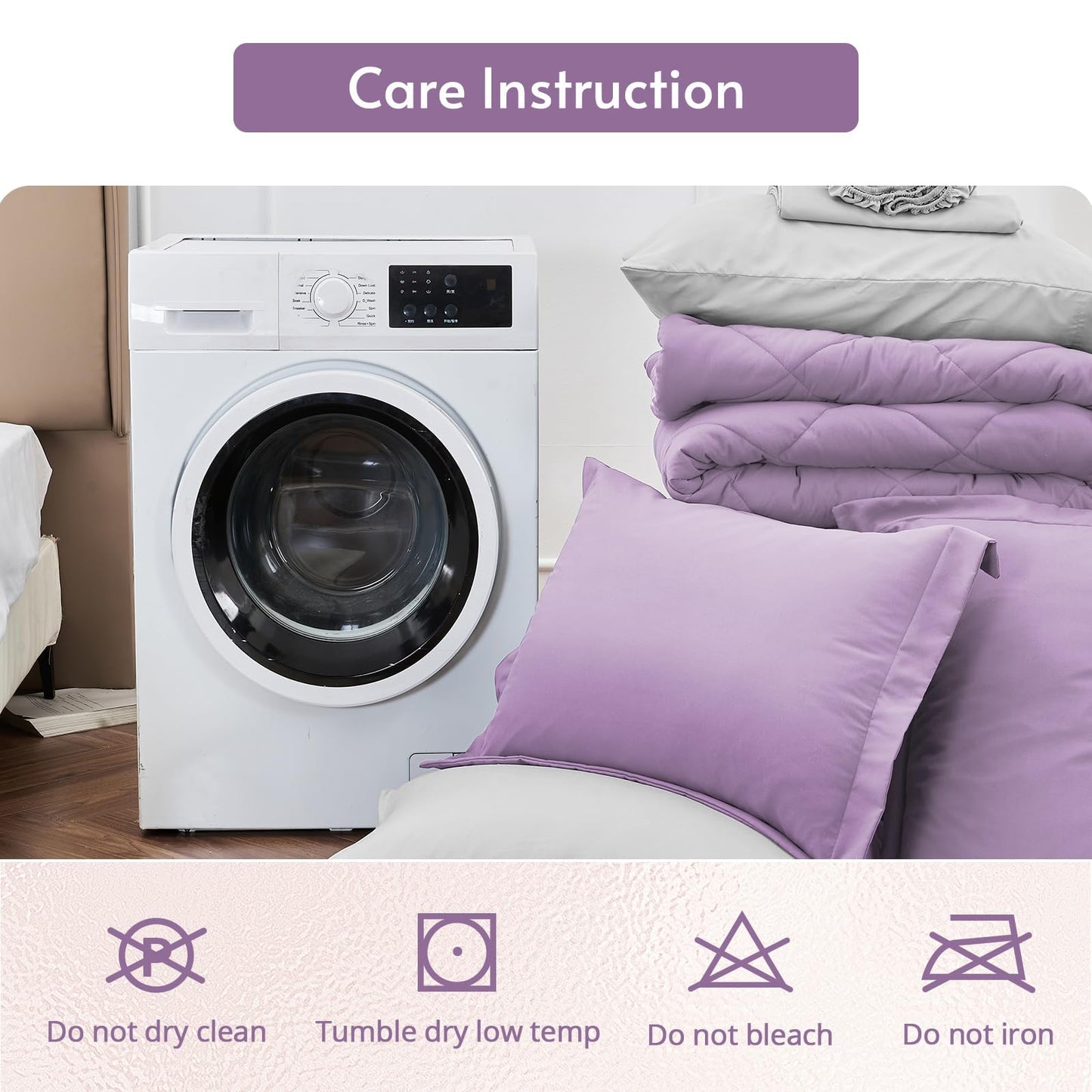MUXHOMO 7 Pieces California King Comforter Set, Reversible Bed in a Bag Cal King Size, All Season Bedding Set with Comforter, Flat Sheet, Fitted Sheet, Pillowcases & Shams, Greyish Purple & Light Grey