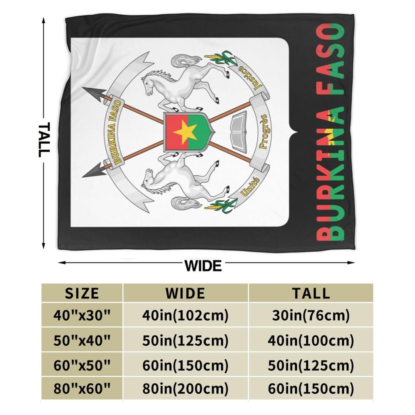 Burkina Faso National Emblem Blanket Throw Blanket for Couch Sofa Plush Fleece Bed Blankets Lightweight Comfy Flannel Ultra-Soft Warm Blankets for Home Camping Travel Gift 80"X60"