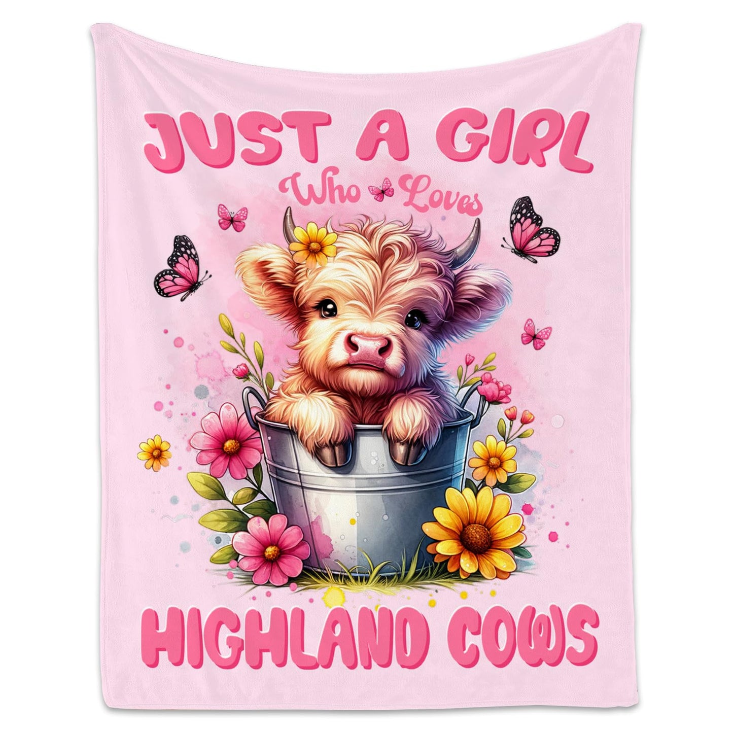 Highland Cow Throw Blanket, Cozy Soft Throw Gifts for Kids, Cute Pink Flannel Throw Blankets for Couch Office, 30x40 Inches