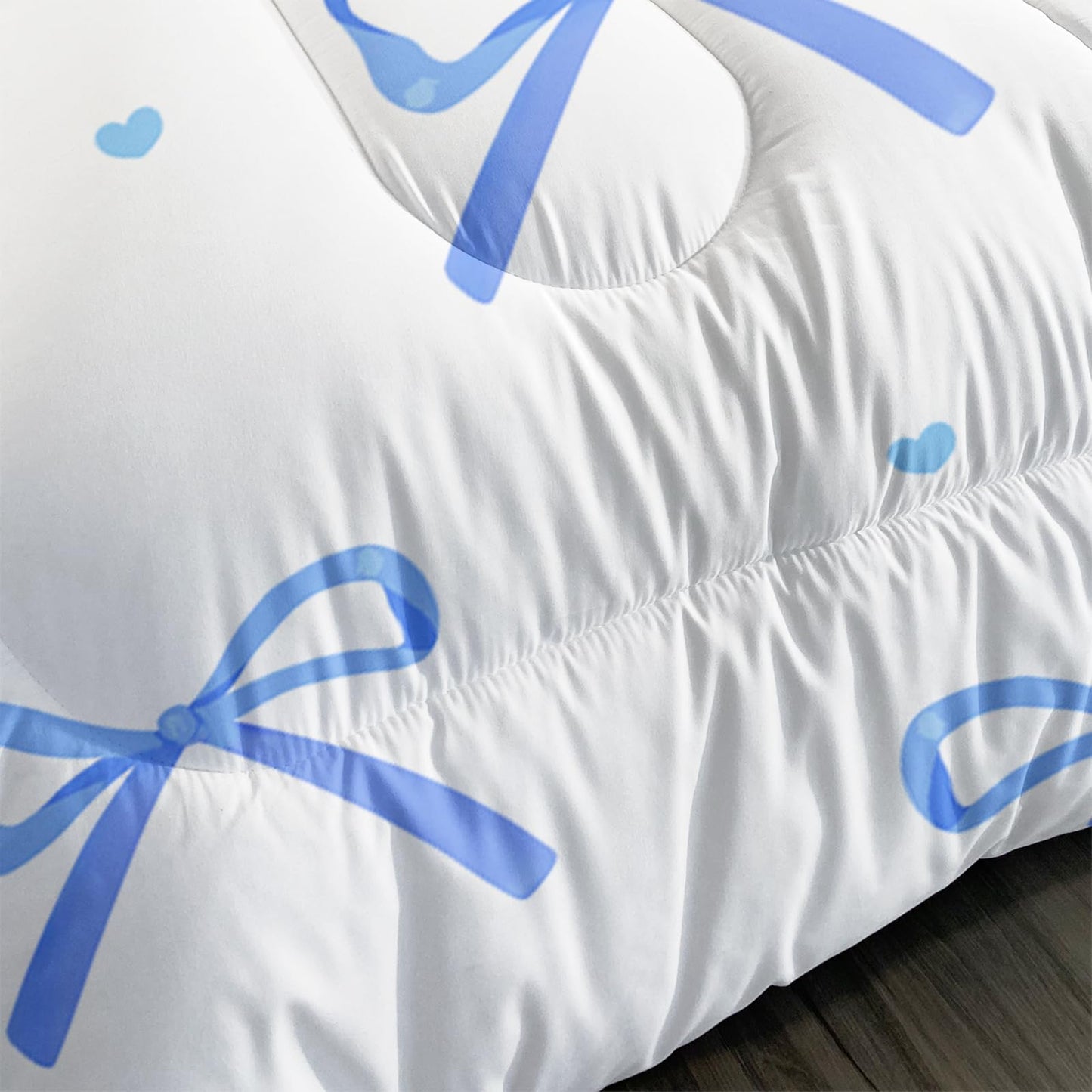 QOOMO 3Pcs Bow Comforter Set Twin,Bowknot Bedding Set for Teens Boys Girls,1 Comforter with 2 Pillowcases,Down Alternative,Soft and Lightweight