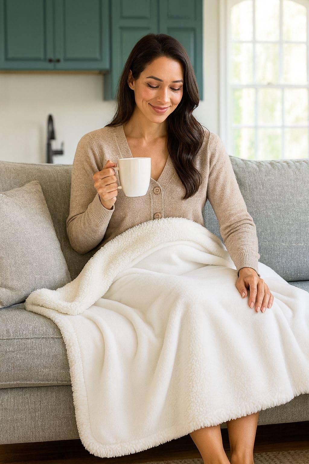 Innovative Design Group Sherpa Fleece Throw Blanket for Couch Soft Throw for Women & Men Thick Warm Blanket for All Season (White, Double)