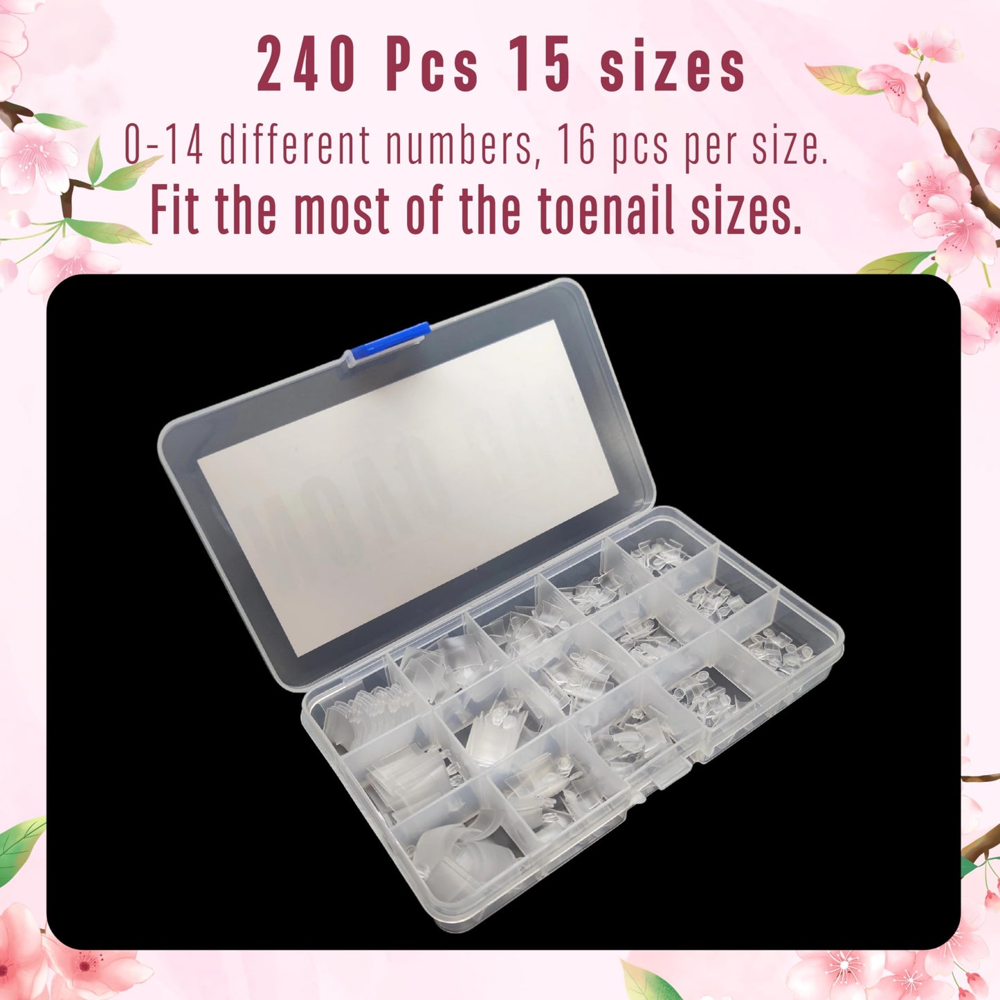 NOVO OVO Fake Toe Nail Tips, Soft Gel Toenail Extension, Half Cover Prefiled Square Clear Double Matte C Curve Longtoes Claw for Pedicure Acrylic Press on for Salon, Toenails x 15 Sizes 240 Pcs in Box