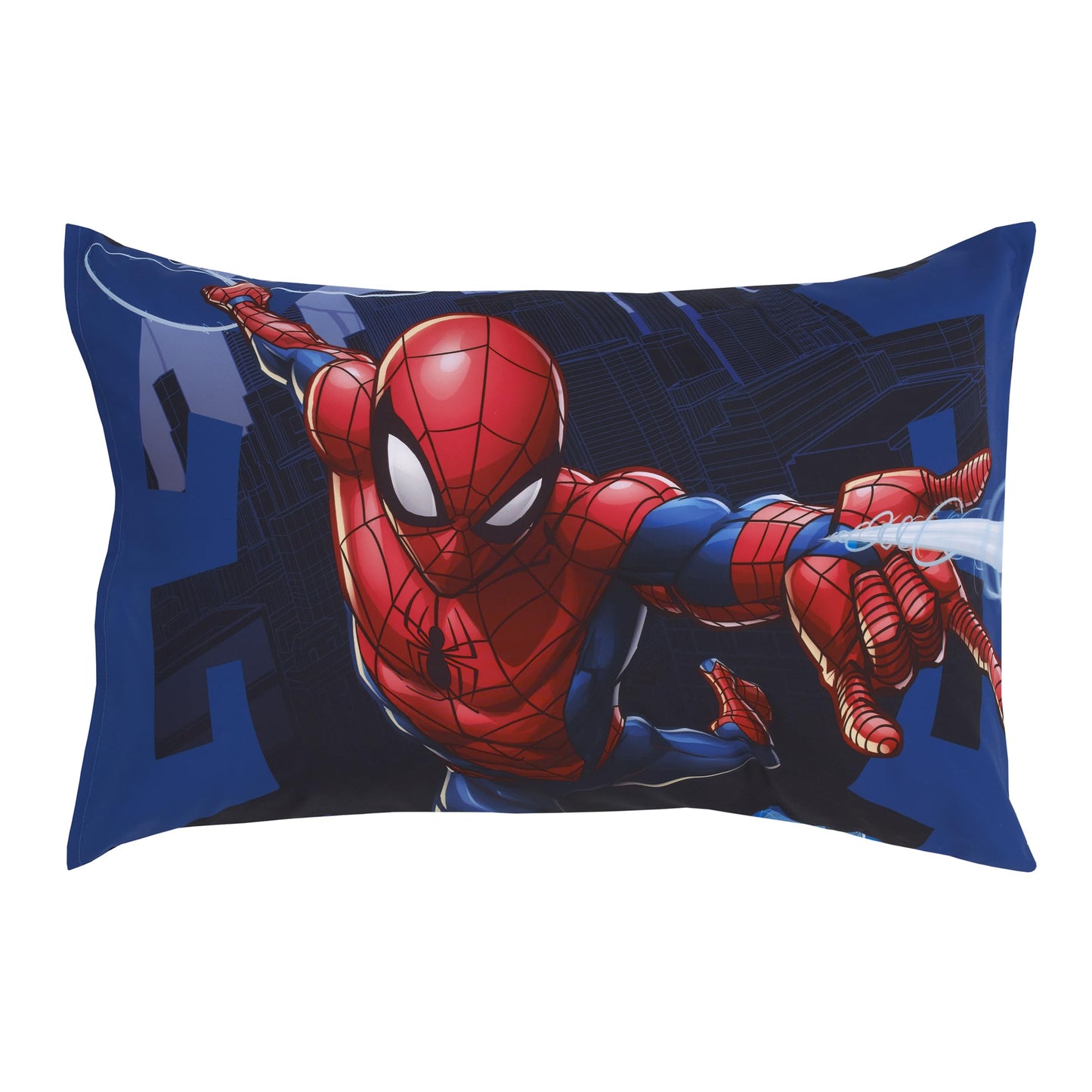 NoJo Marvel Spiderman to The Rescue Red, White, and Blue 4 Piece Toddler Bed Set - Comforter, Fitted Bottom Sheet, Flat Top Sheet, and Reversible Pillowcase