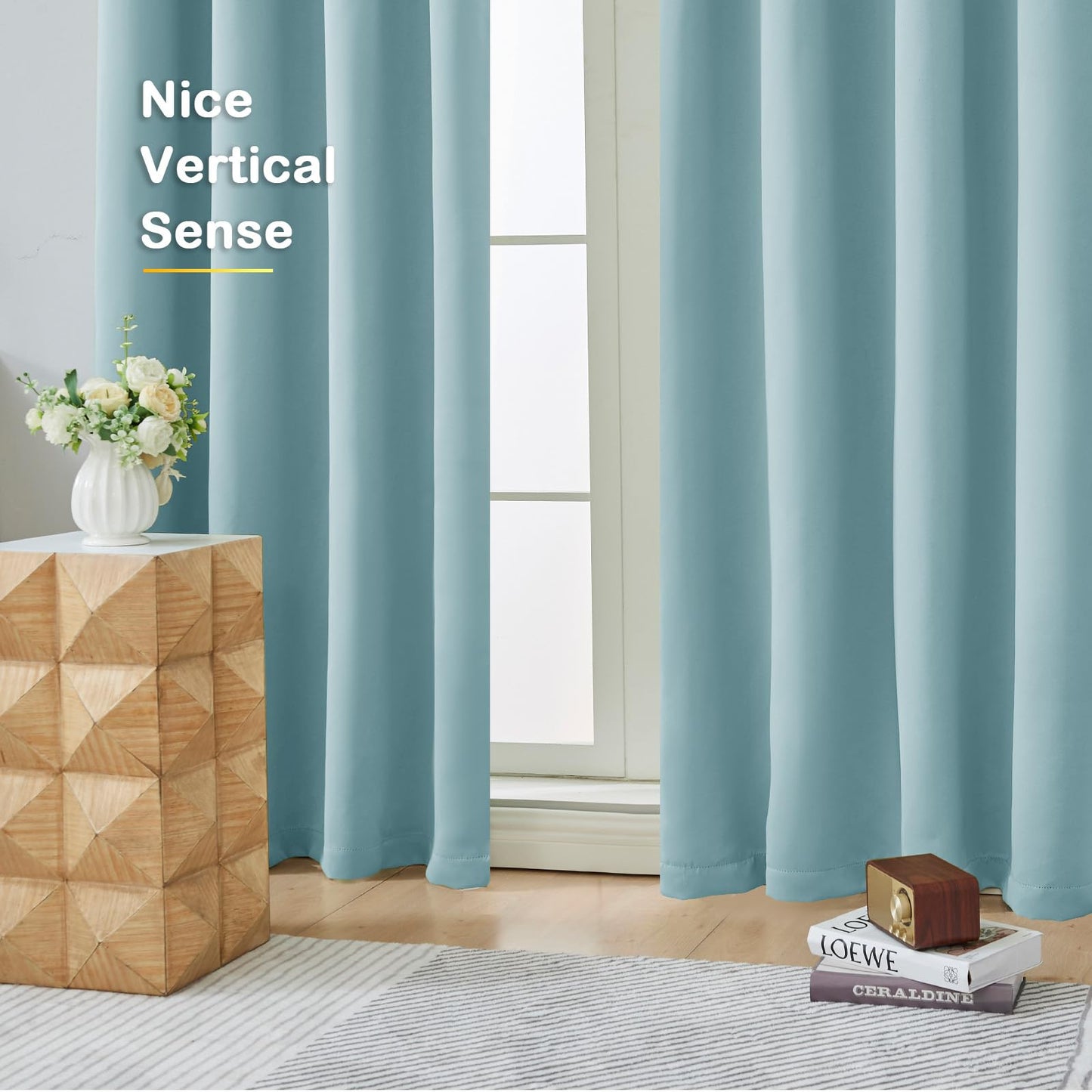 OVZME Aqua Blackout Curtains for Bedroom 63 Inch Length 2 Panels, Protect Privacy Thermal Insulated Solid Curtains for Bedroom, Dual Rod Pocket Window Treatment Blackout Drapes, 2x40Wx63L Inches