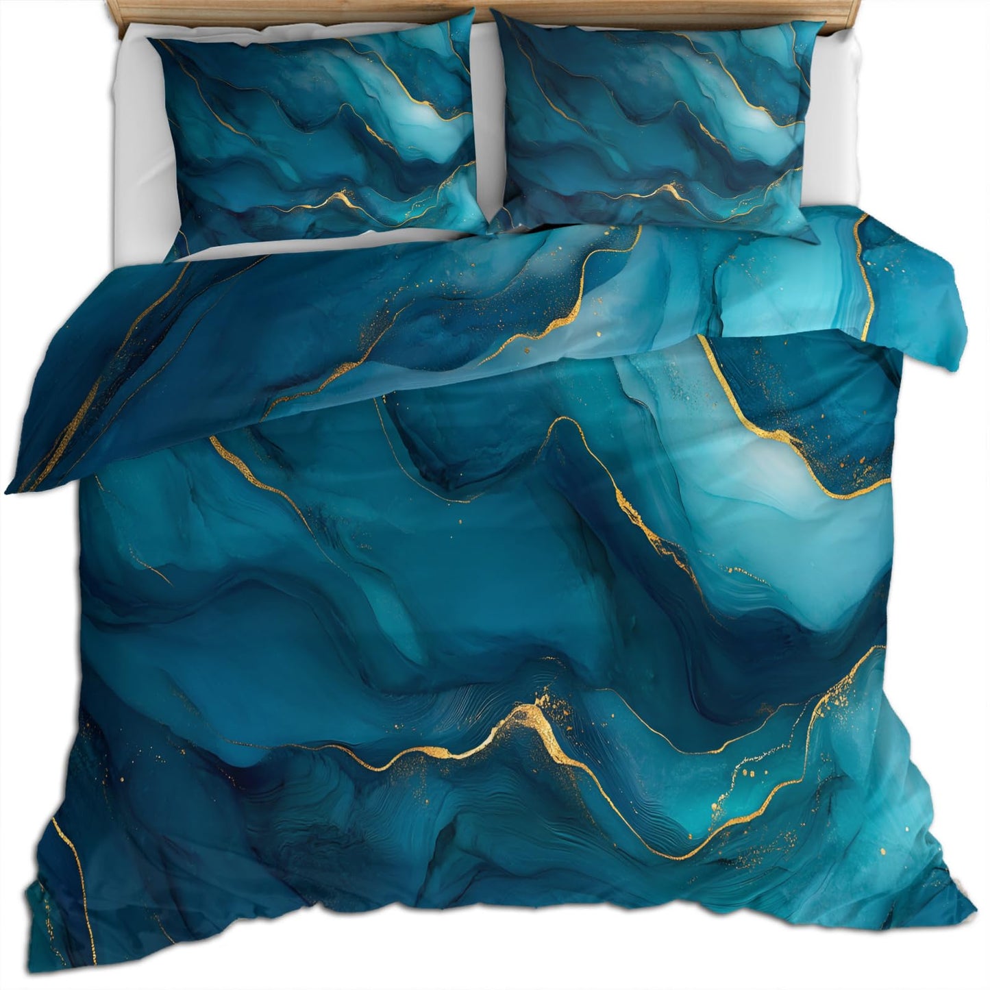 PAISUOQ Marble Bedding, Blue Marble Duvet Cover Full, Wave Texture Comforter Cover with Zipper Ties, 3 Pieces with 2 Pillowcases, Home Decor & Gifts