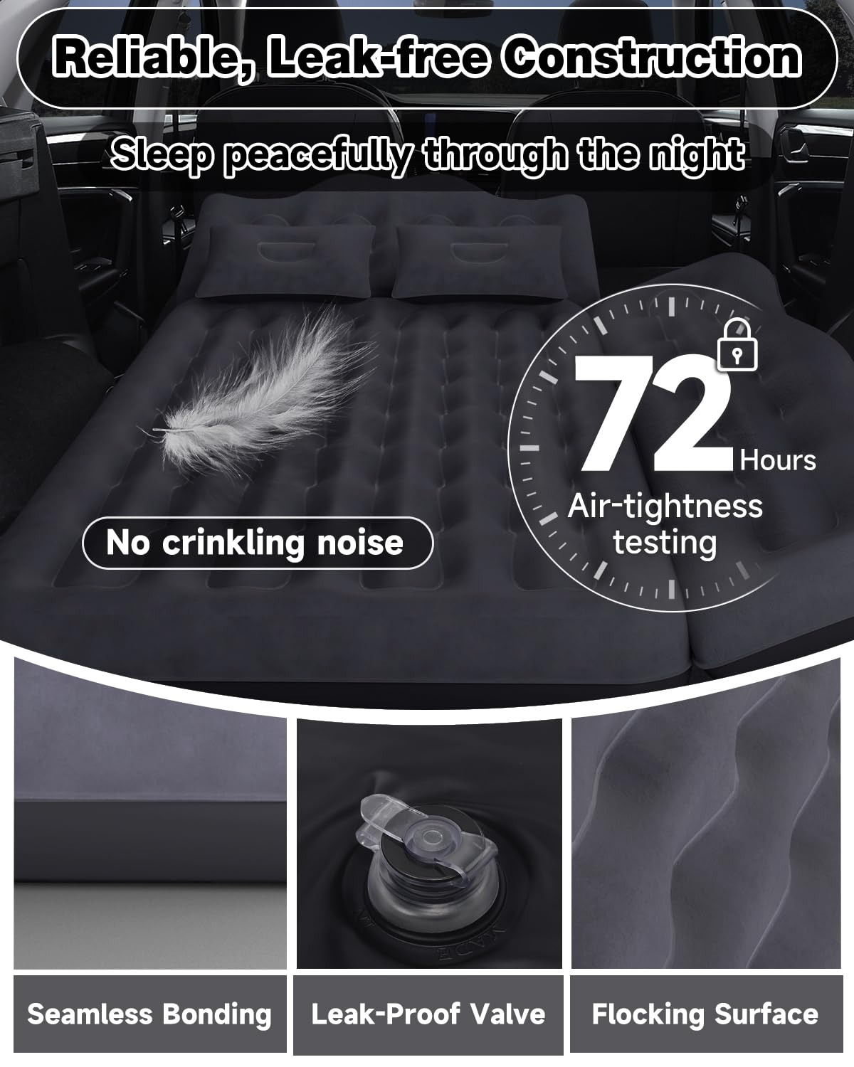 Umbrauto Car Air Mattress Bed: Inflatable SUV Camping Sleeping Pad for Truck Back Seat with Pump & Pillows, Blow Up Backseat Car Mattress for Van Rear Seat