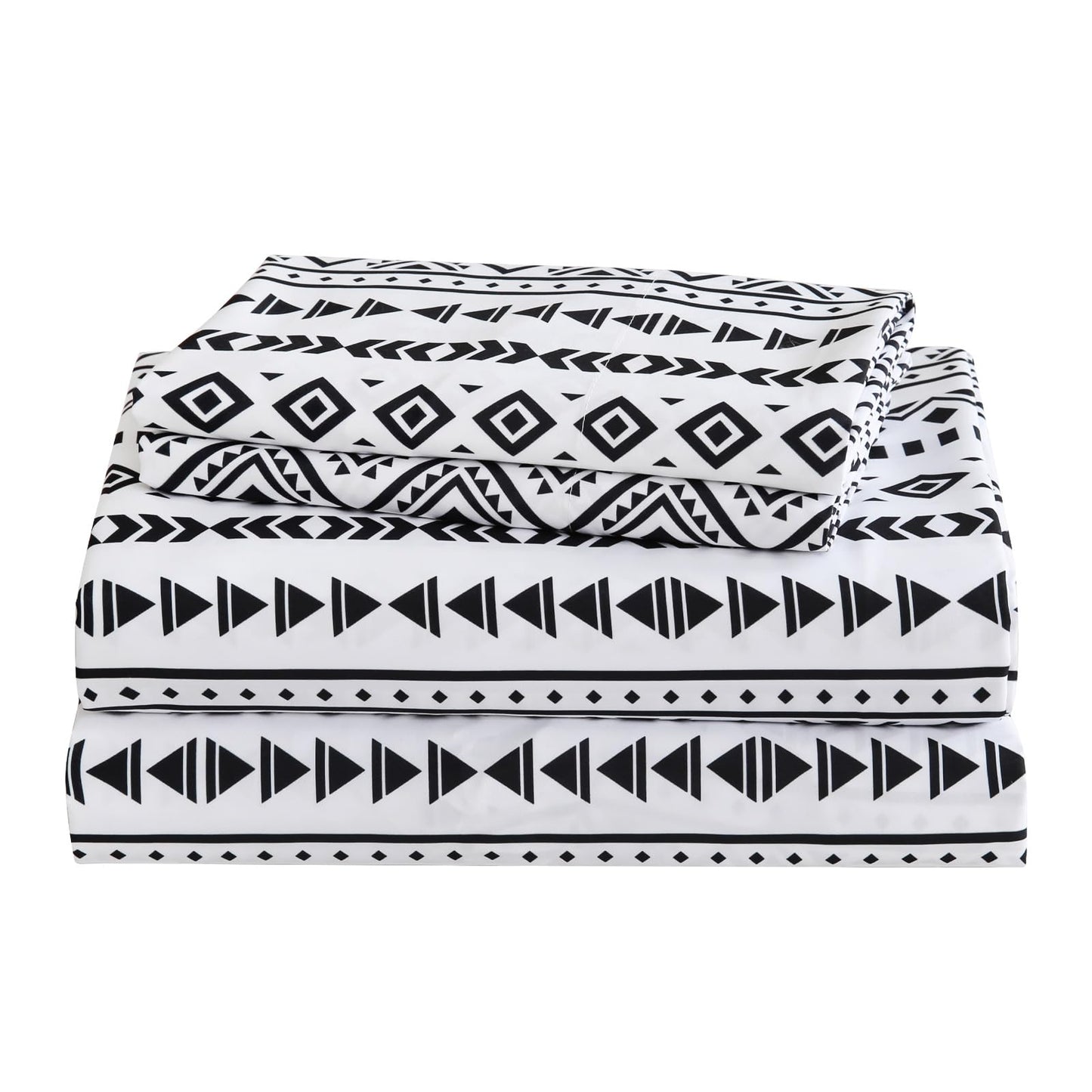 CozySmile Boho Printed Sheet Set Queen Size 4 Piece,Soft & Breathable Bedding Deep Pocket 16" Cooling Wrinkle Free Comforter Bed Set Western Sheets Geometric(Queen, Black White Geometric)