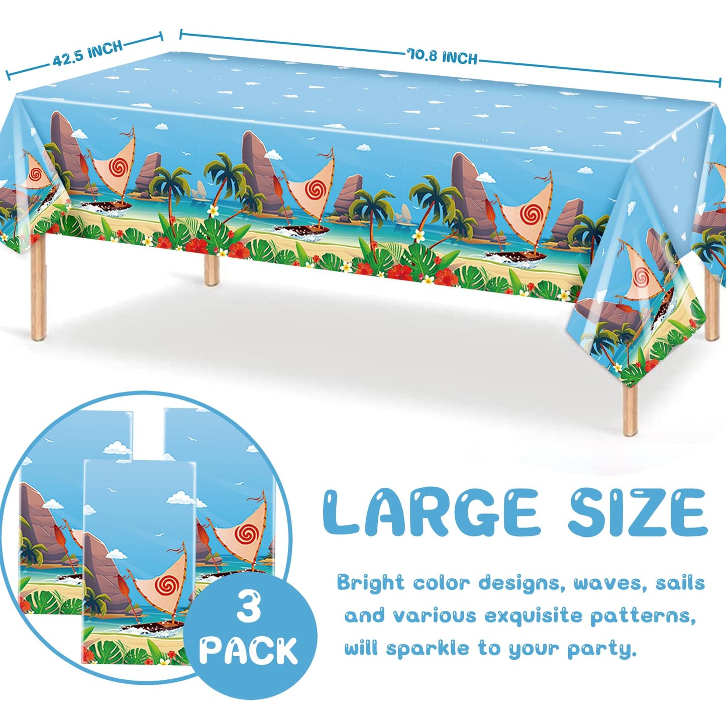 GANKTOWCOY 3 Pack Cartoon Party Tablecloths Plastic Disposable Rectangular Tablecloths Ocean Girl Birthday Decorations for Ocean Girl Party Dining Decoration Supplies