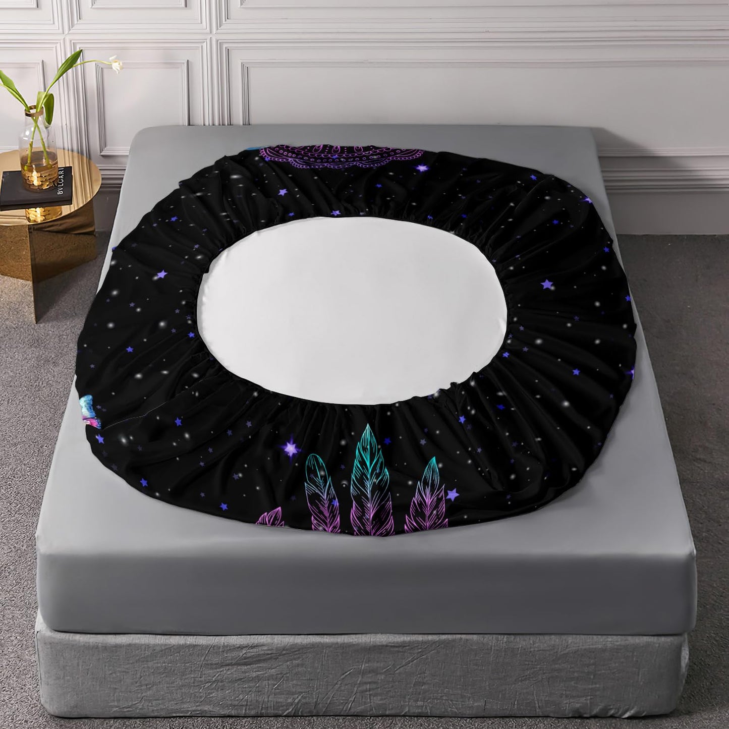 HOSIMA Dream Catcher Fitted Sheets Full Size Bed,Butterfly Feather Dream Stories Bedding Set Kidcore Room Decor Aesthetic Black Galaxy Starry Boho Bedding Set with 2 Pillowcases.