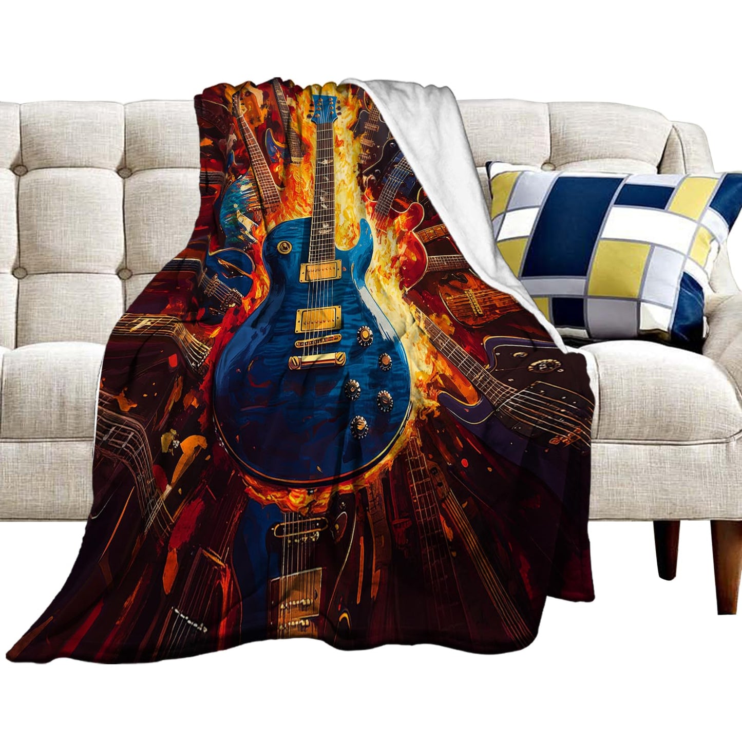 Guitar Blanket, Music Throw Blanket, Guitar Gifts, Rock Music Blankets, Guitars Stuff Fleece Flannel Plush for Women Men Boys Girls Adults Soft Bedding for Sofa Bed Studio Office Home Decor 40"X50"