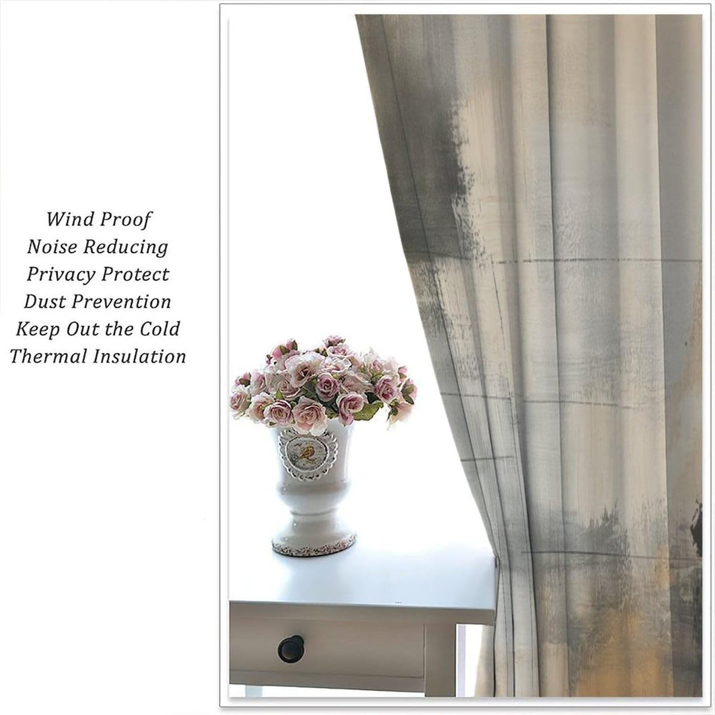 Abstract Beige Gray Taupe Curtains, Rod Pocket Black Tan Neutral Art Painting Modern Window Drapes for Living Room Bedroom, 20.5" W x 44.5" L, 2 Panels （No Blackout）