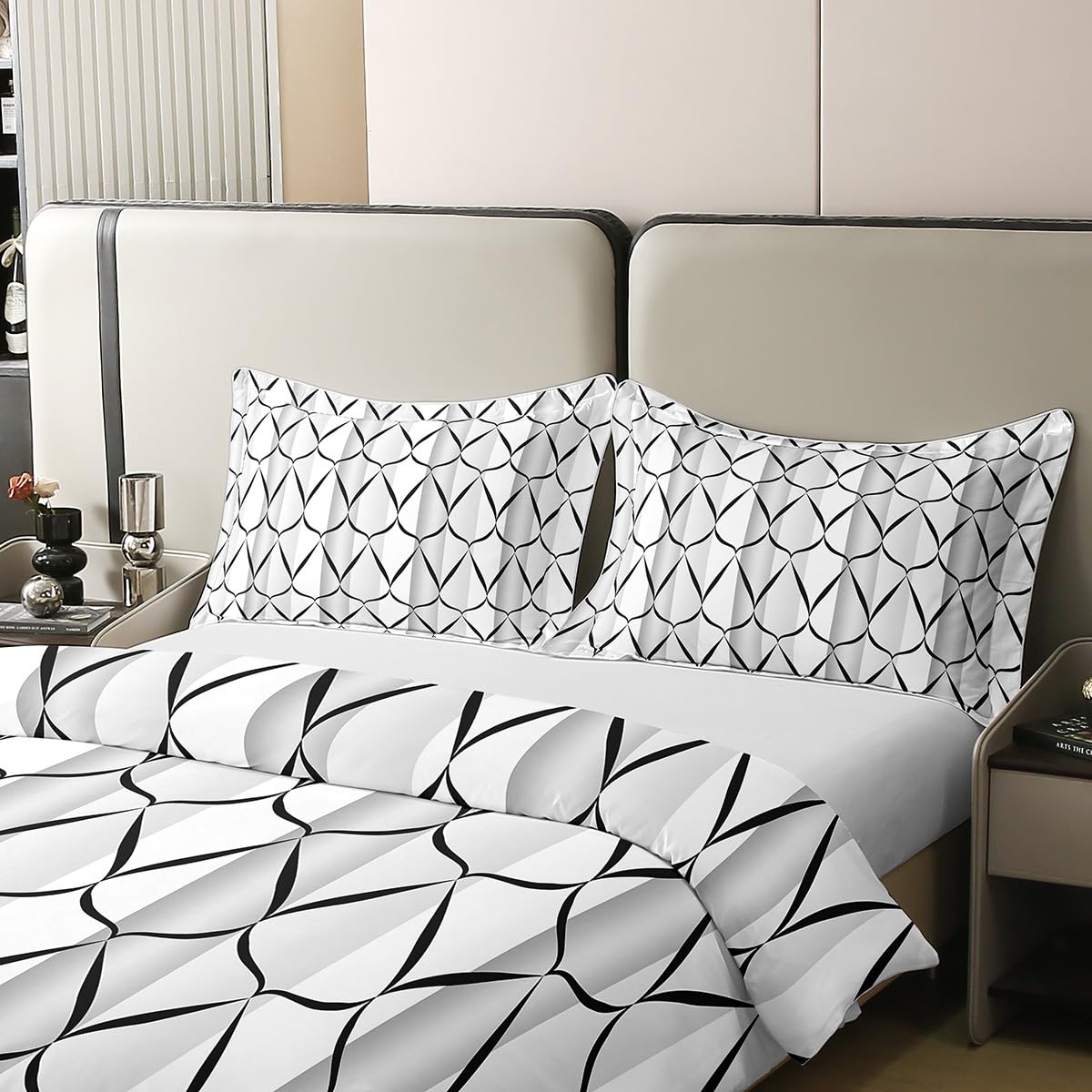 Erosebridal 100% Cotton White and Black Abstarct Duvet Cover Queen for Adult Women Men Geometric Striped Comforter Cover for Minimalists Aesthetic Lines Bedding Set Contemporary Modern Art Bed Set